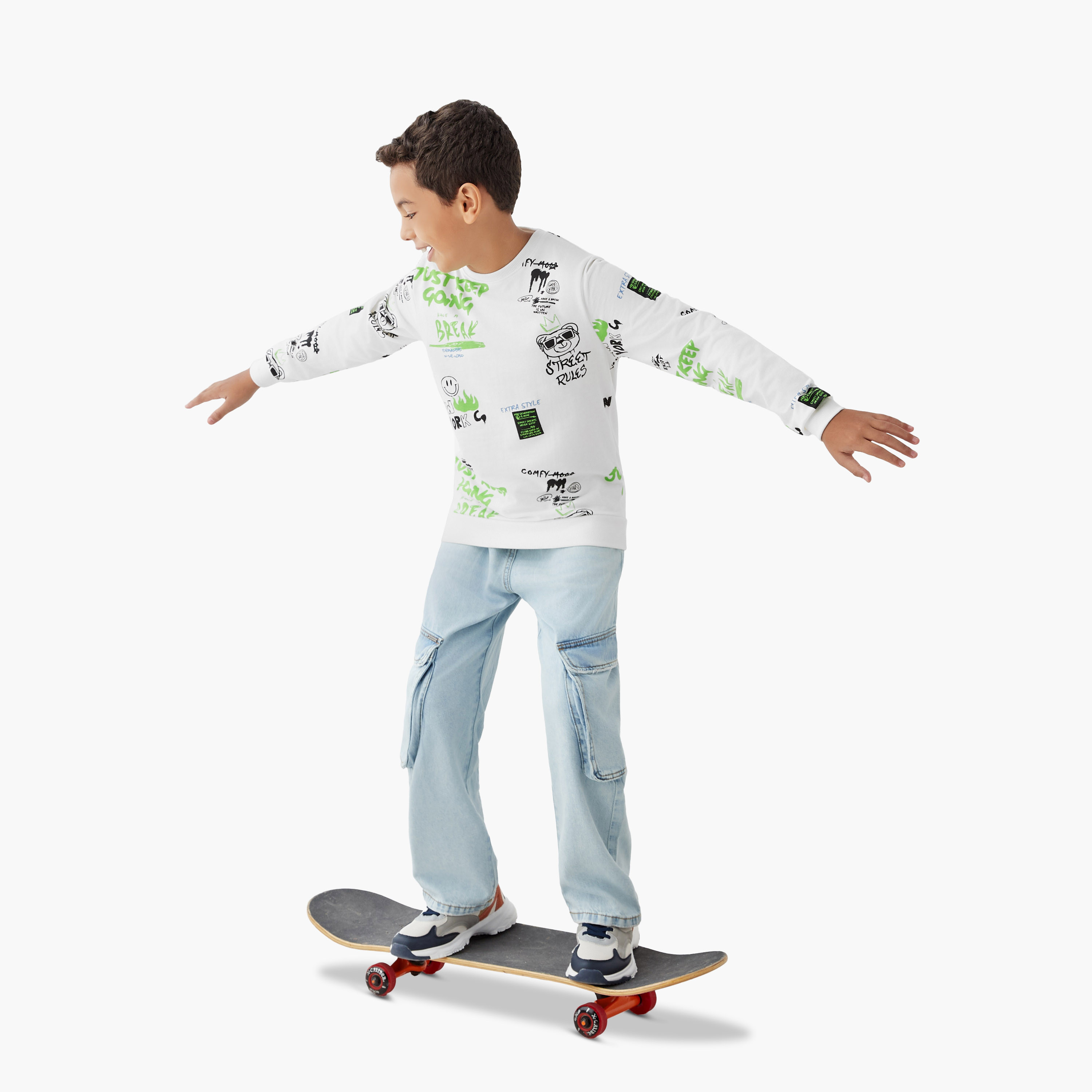 Juniors Graffiti Print Sweatshirt with Long Sleeves-boys-clothing-sweatshirts-image-2