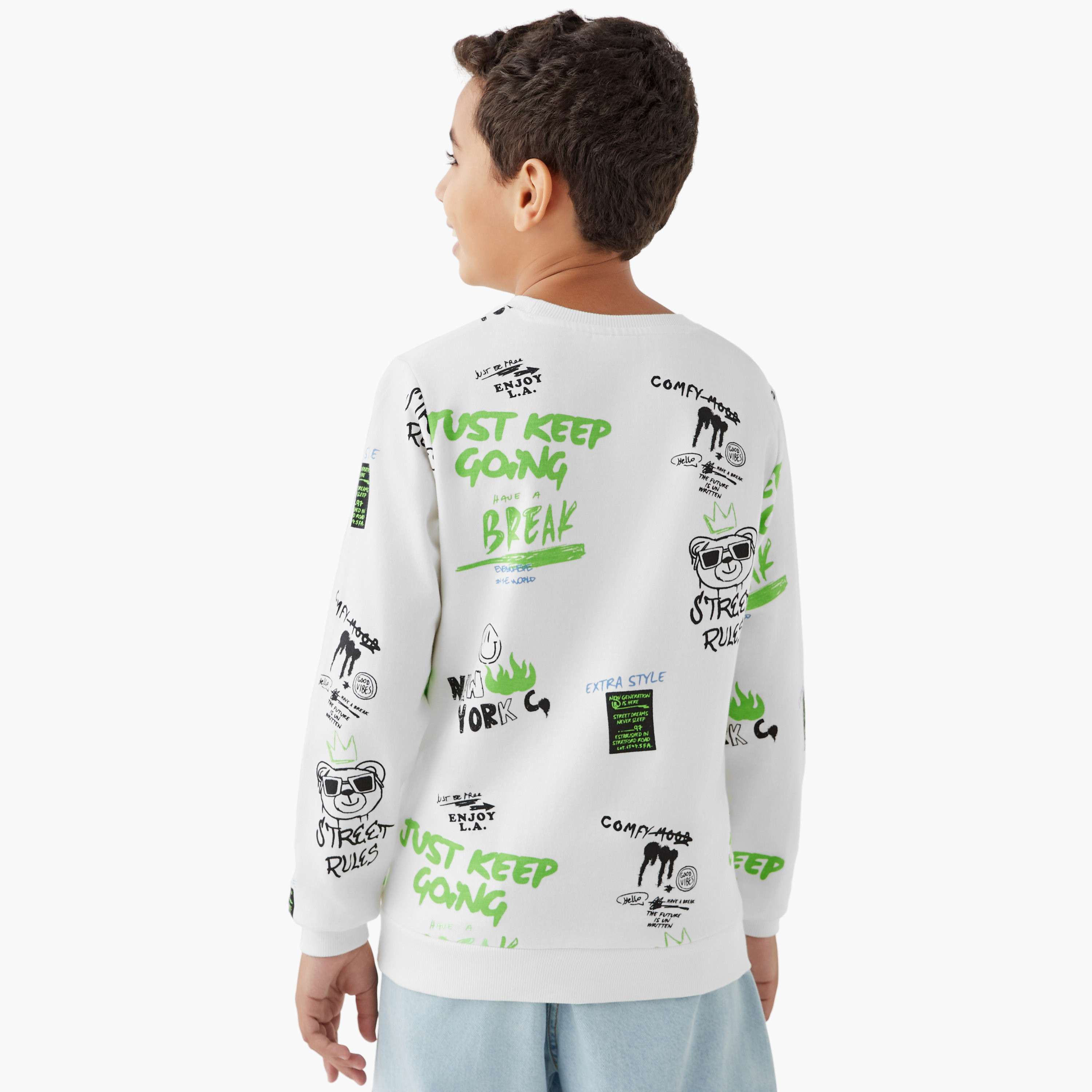 Juniors Graffiti Print Sweatshirt with Long Sleeves-boys-clothing-sweatshirts-image-3