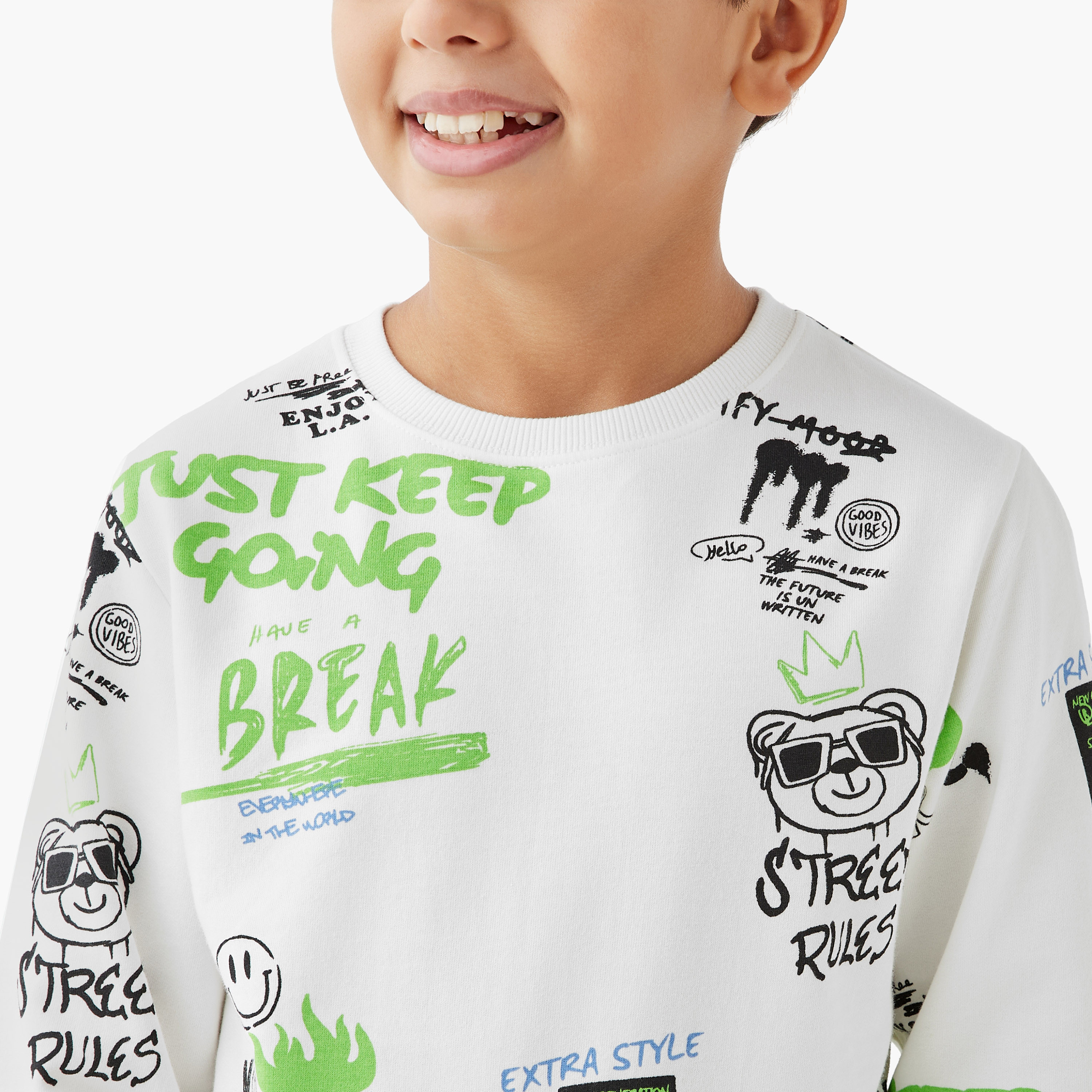 Juniors Graffiti Print Sweatshirt with Long Sleeves-boys-clothing-sweatshirts-image-4