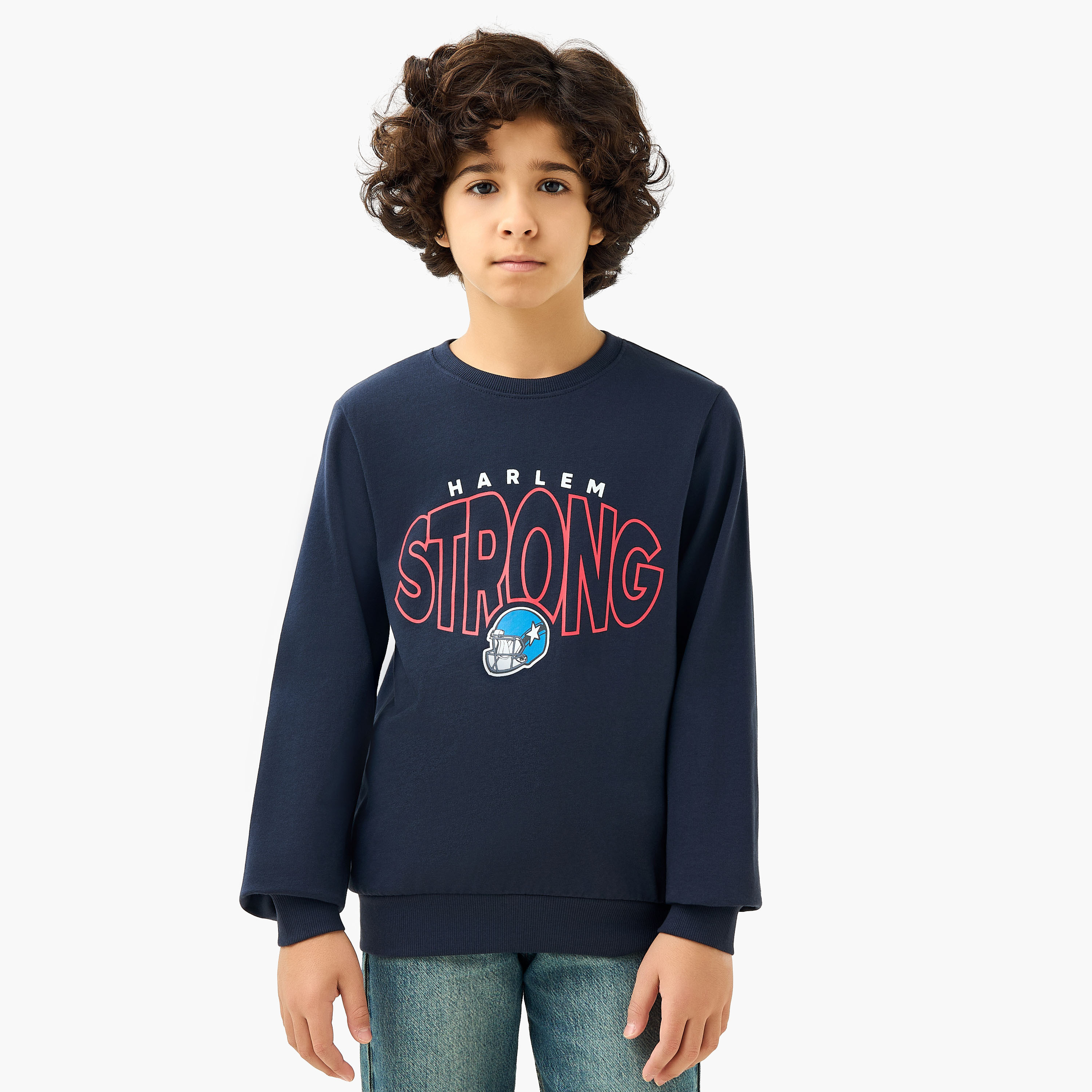 Juniors Typography Print Sweatshirt with Long Sleeves-boys-clothing-sweatshirts-image-1