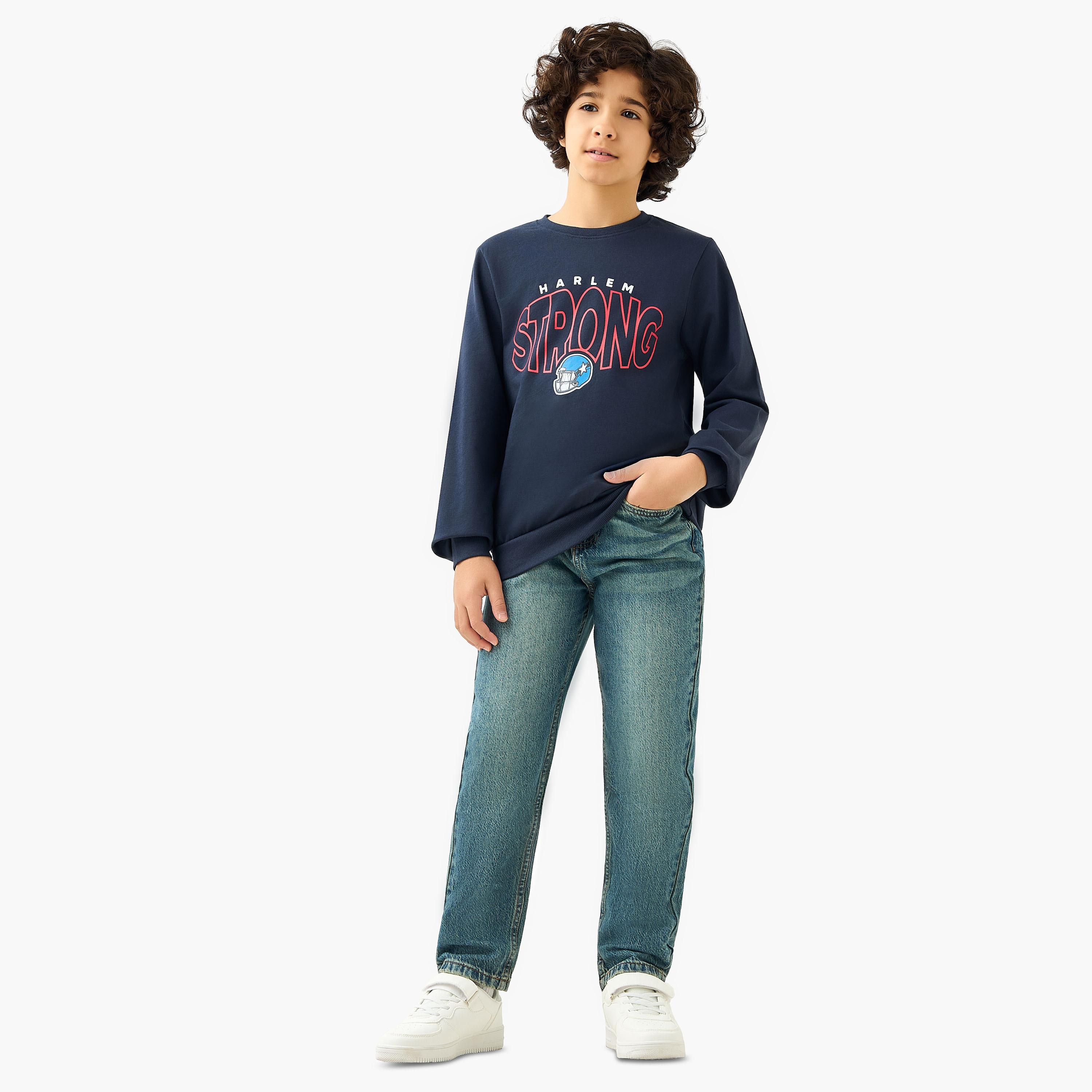 Juniors Typography Print Sweatshirt with Long Sleeves-boys-clothing-sweatshirts-image-2