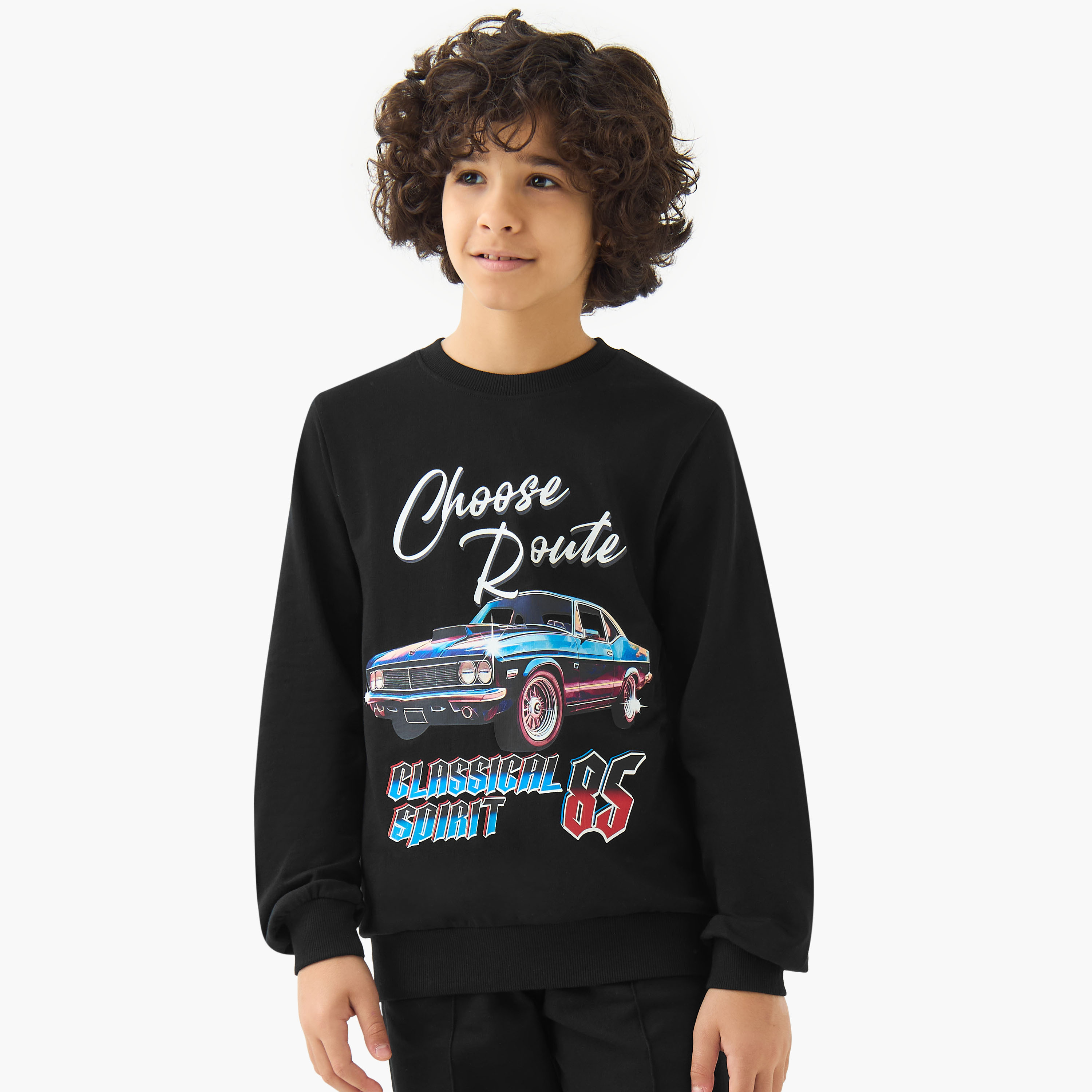 Juniors Boys Crew Neck Sweatshirt with Graphic Print - Cotton - Long Sleeves-boys-clothing-sweatshirts-image-1