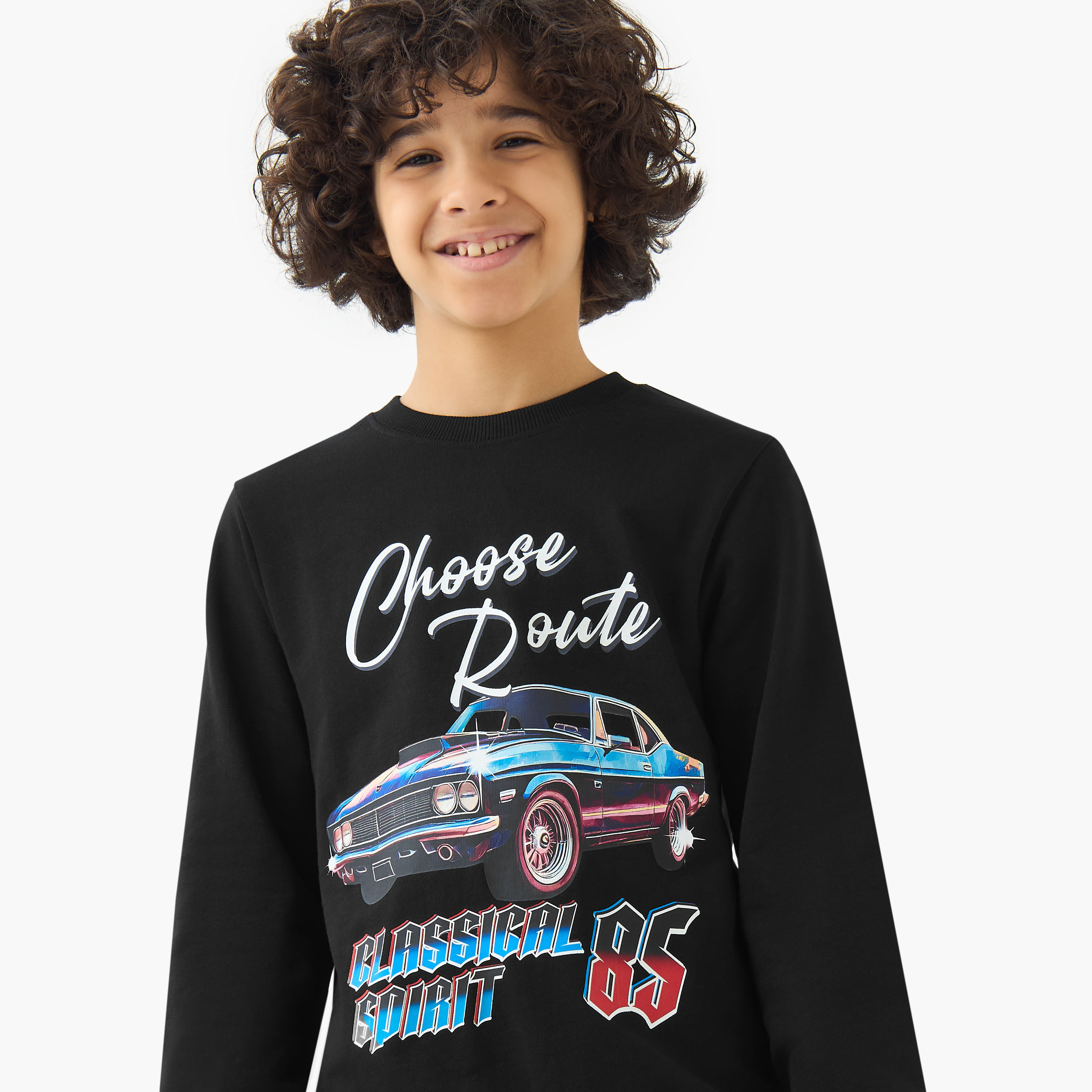 Juniors Boys Crew Neck Sweatshirt with Graphic Print - Cotton - Long Sleeves-boys-clothing-sweatshirts-image-4