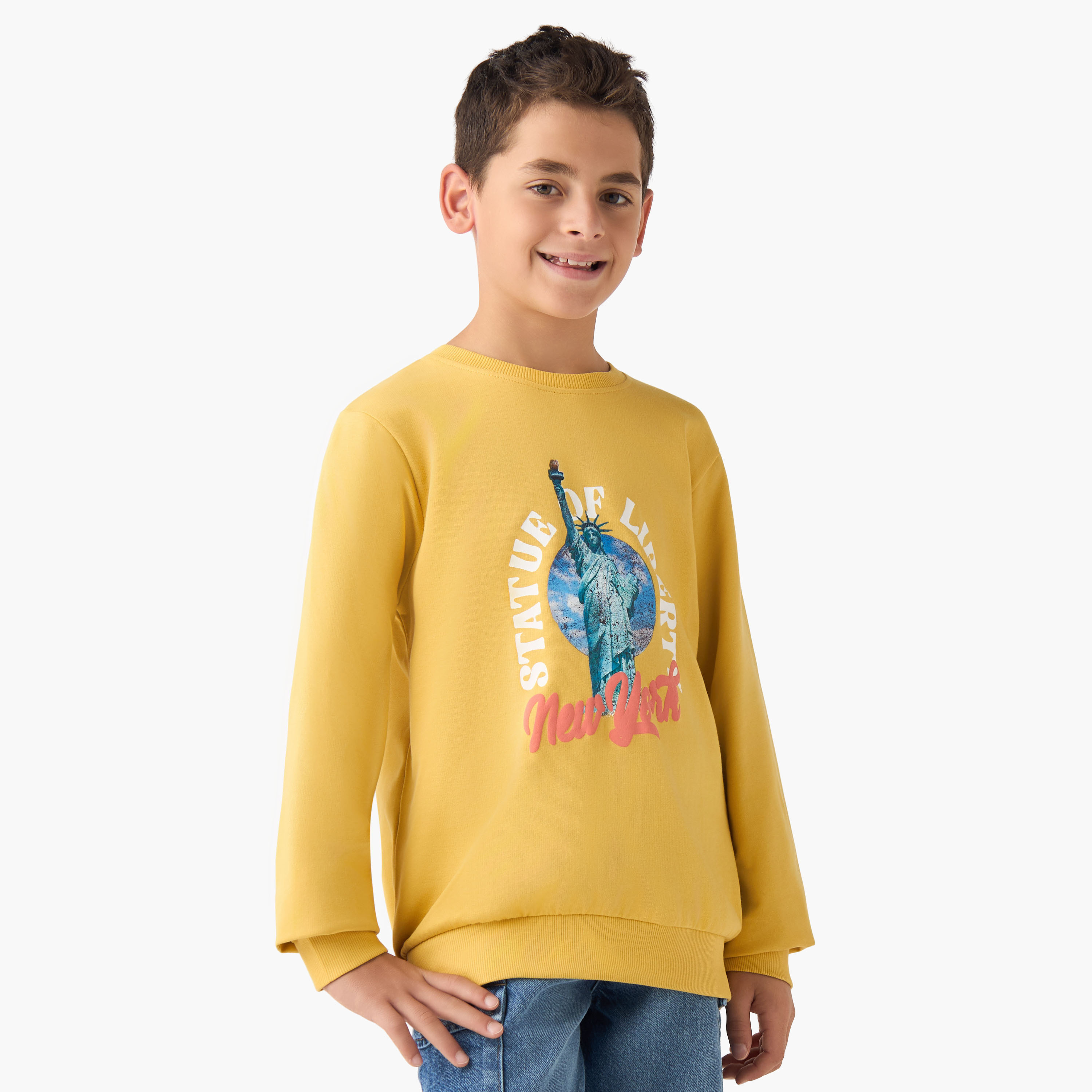 Juniors Statue of Liberty Print Sweatshirt with Long Sleeves-boys-clothing-winterwear-sweatshirts-image-1