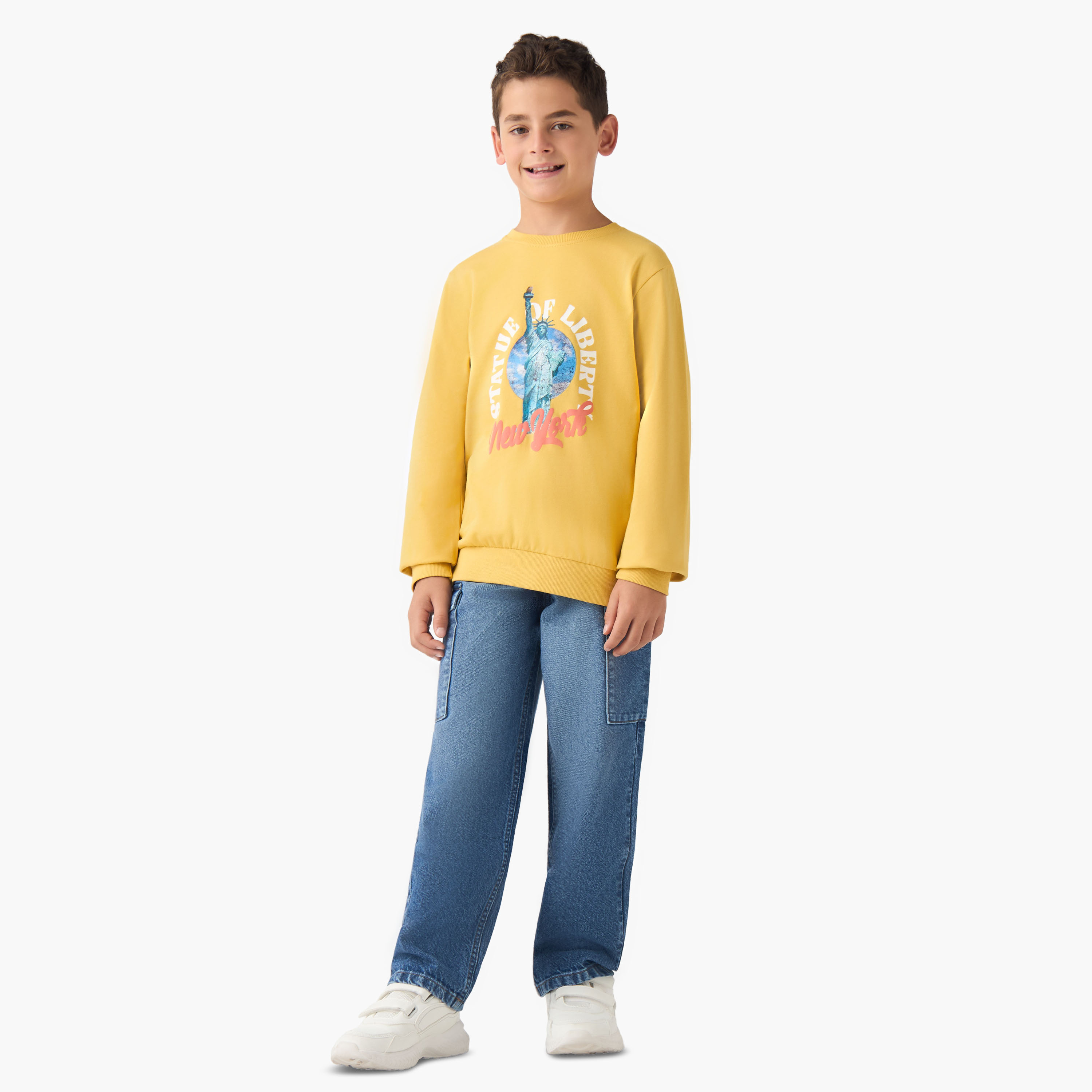 Juniors Statue of Liberty Print Sweatshirt with Long Sleeves-boys-clothing-winterwear-sweatshirts-image-2