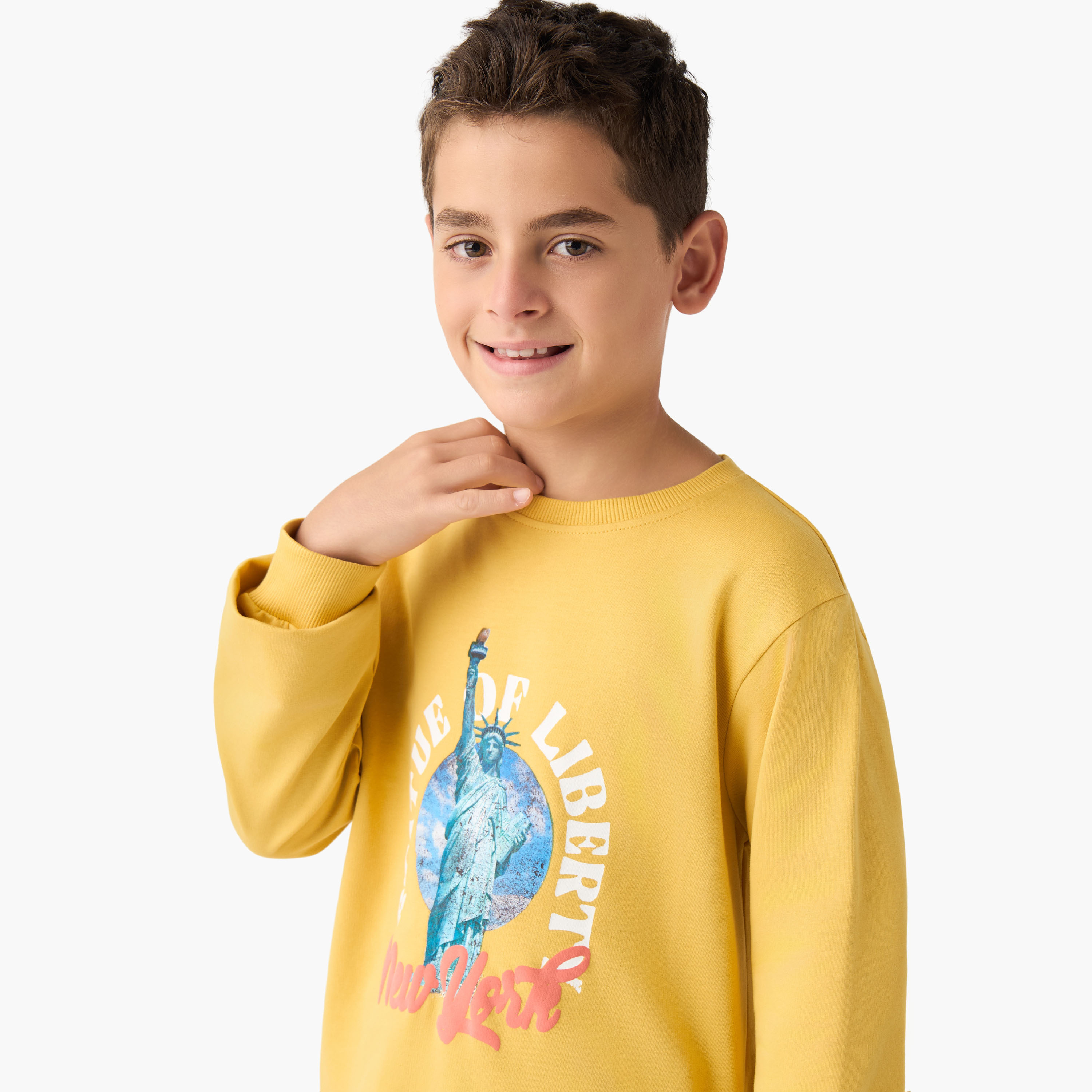 Juniors Statue of Liberty Print Sweatshirt with Long Sleeves-boys-clothing-winterwear-sweatshirts-image-4
