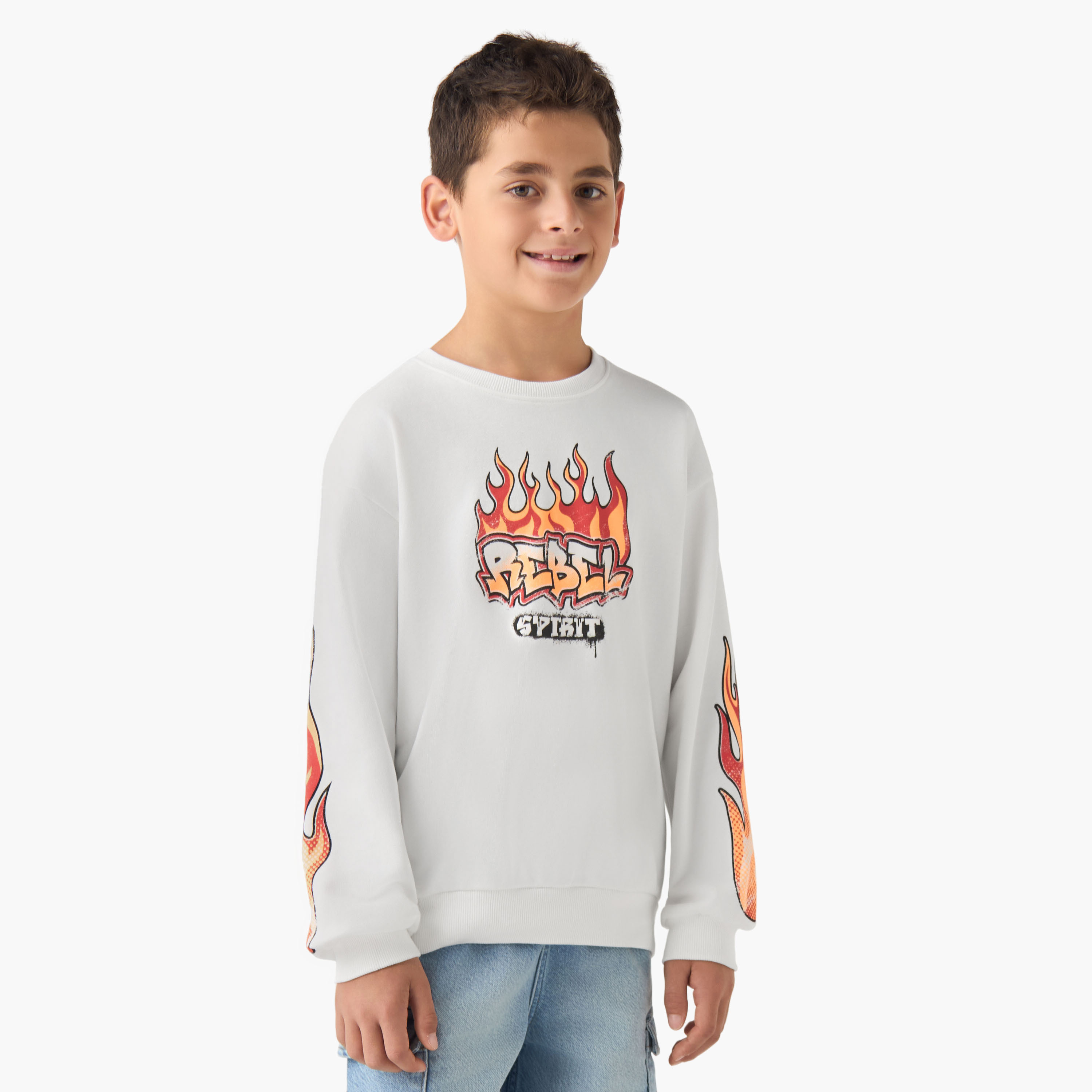 Juniors Graphic Print Sweatshirt with Long Sleeves-boys-clothing-sweatshirts-image-1