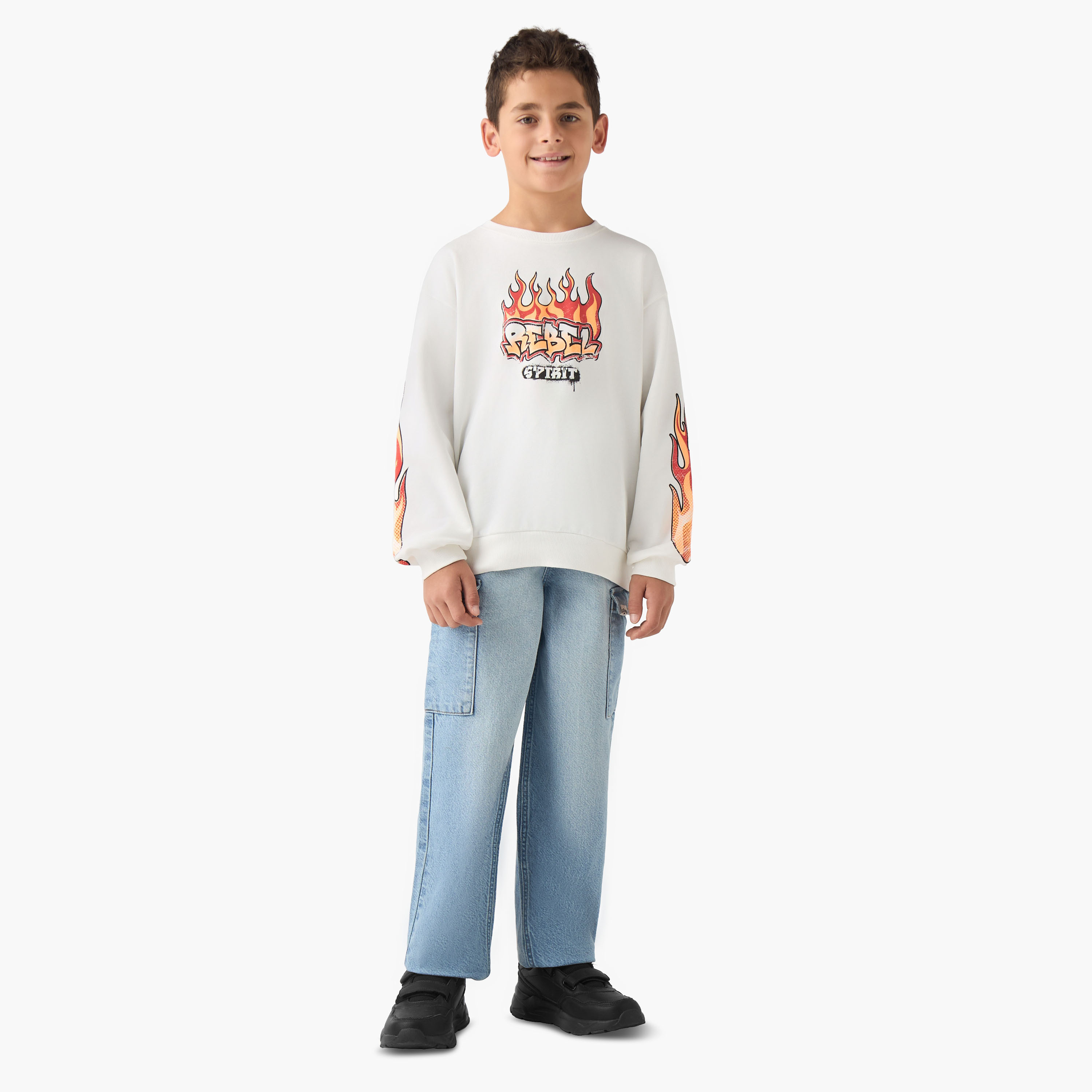 Juniors Graphic Print Sweatshirt with Long Sleeves-boys-clothing-sweatshirts-image-2