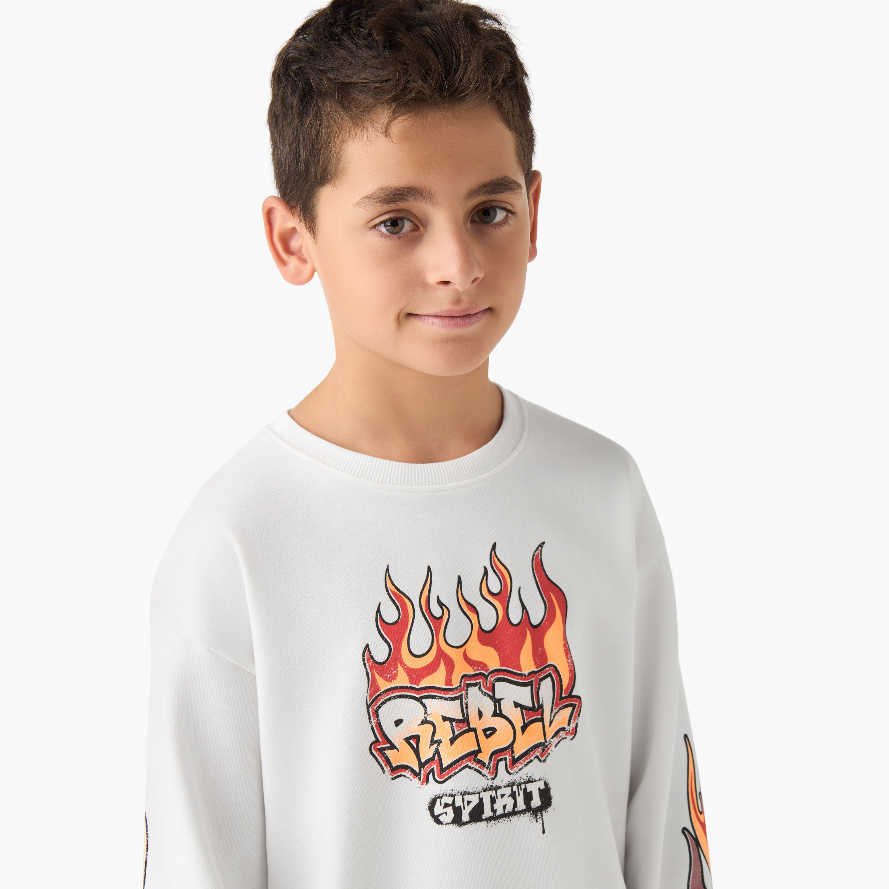 Juniors Graphic Print Sweatshirt with Long Sleeves-boys-clothing-sweatshirts-image-4