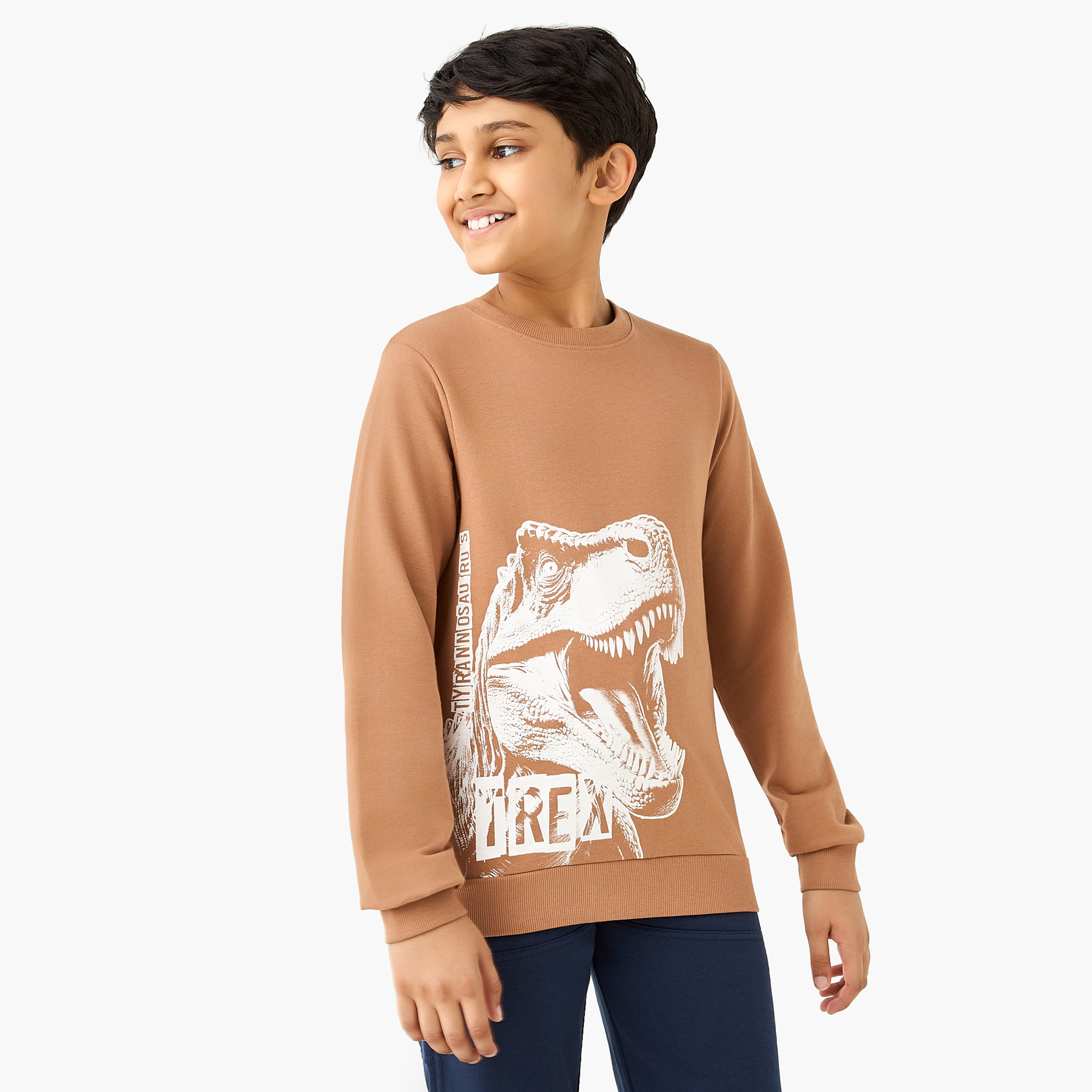Juniors T-Rex Print Sweatshirt with Long Sleeves-boys-clothing-sweatshirts-image-1