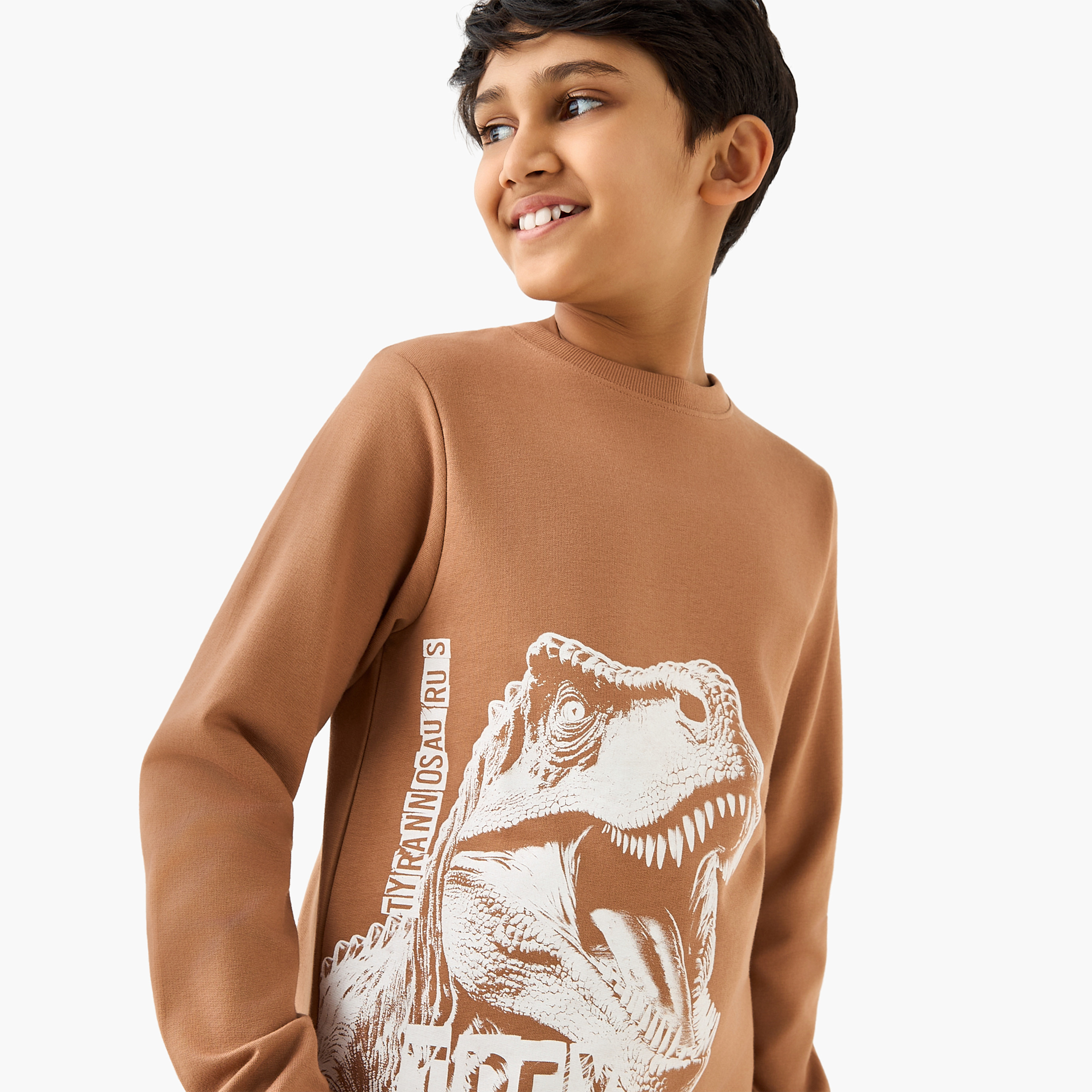Juniors T-Rex Print Sweatshirt with Long Sleeves-boys-clothing-sweatshirts-image-4