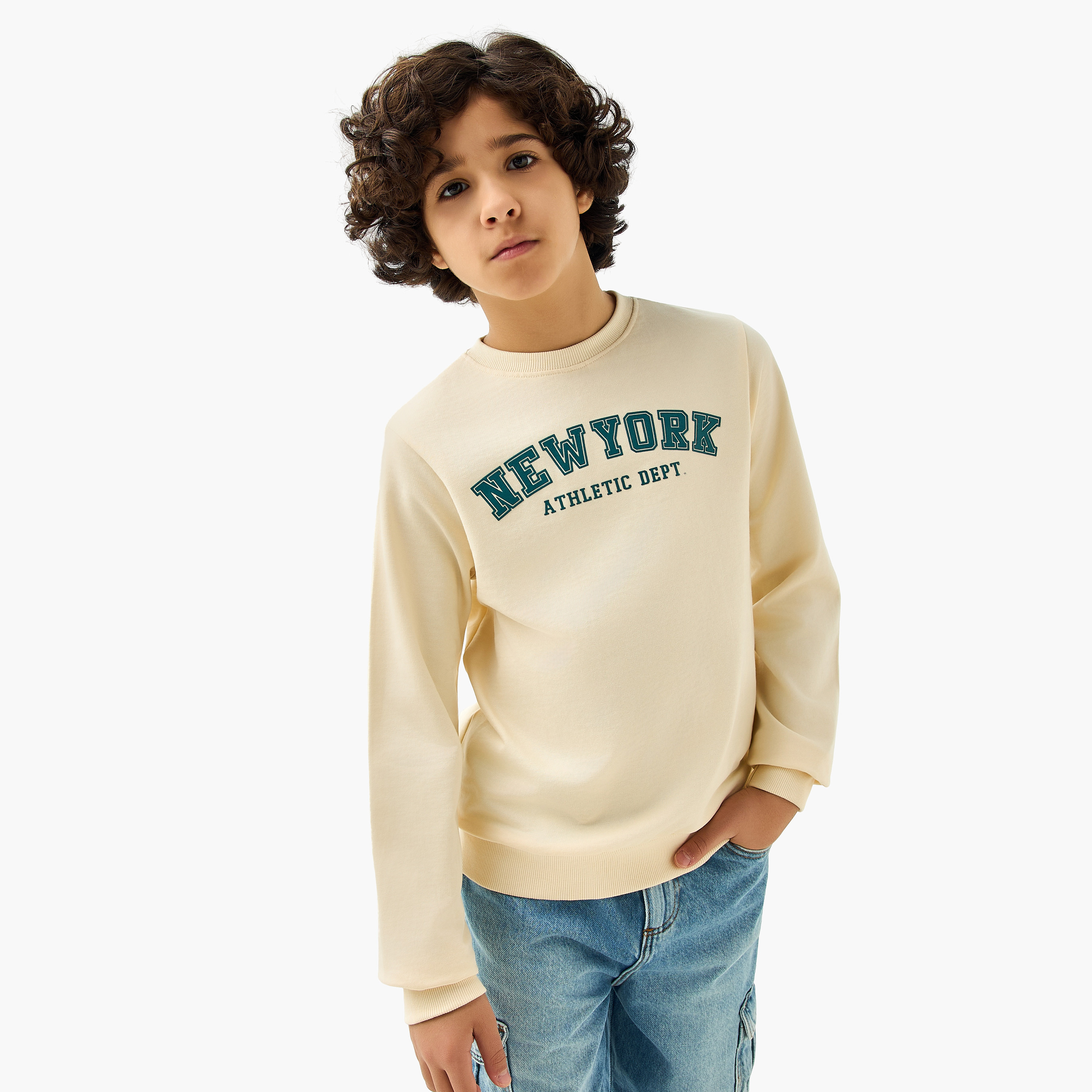 Juniors Varsity Print Sweatshirt with Long Sleeves-boys-clothing-sweatshirts-image-1