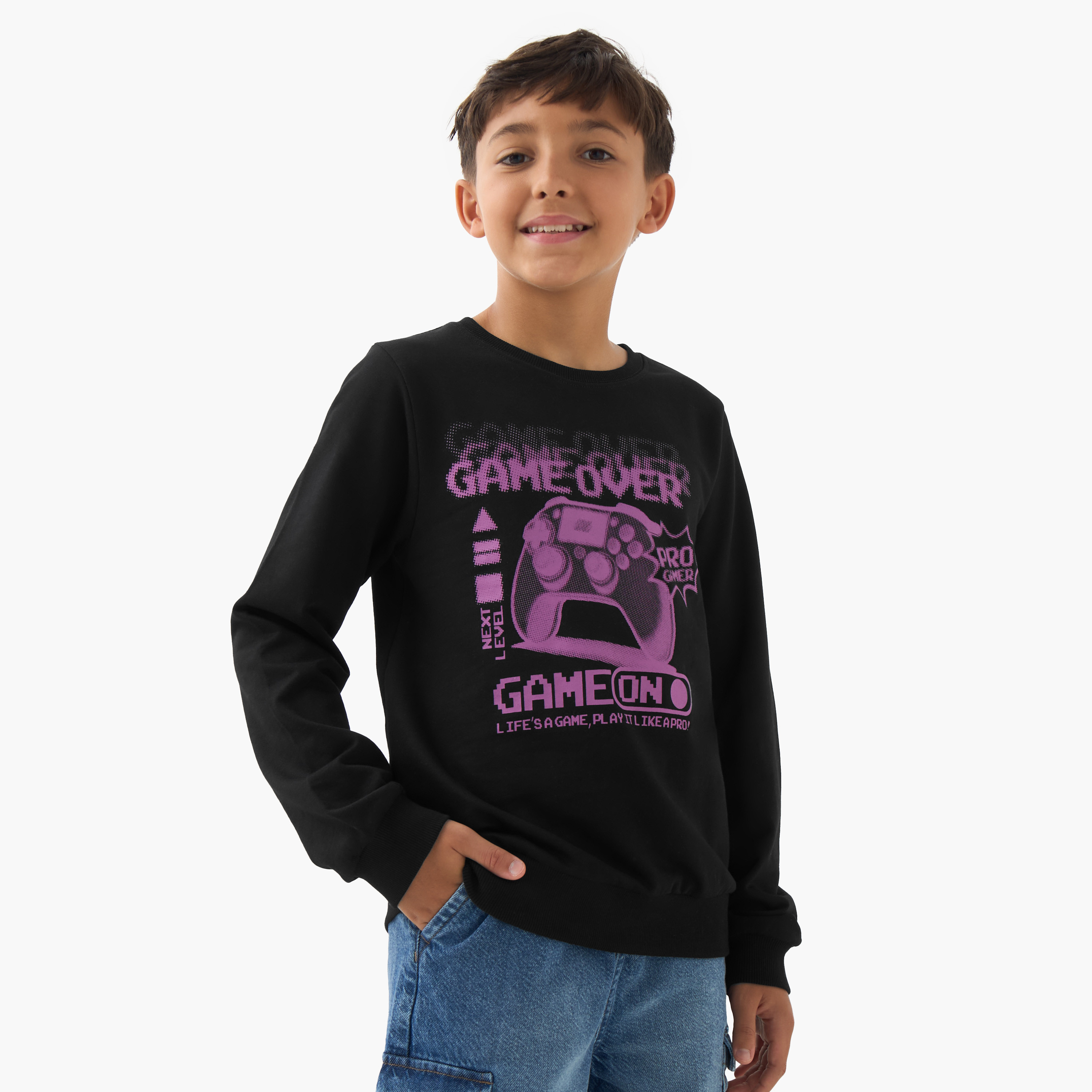 Juniors Graphic Print Sweatshirt with Long Sleeves-boys-clothing-sweatshirts-image-1