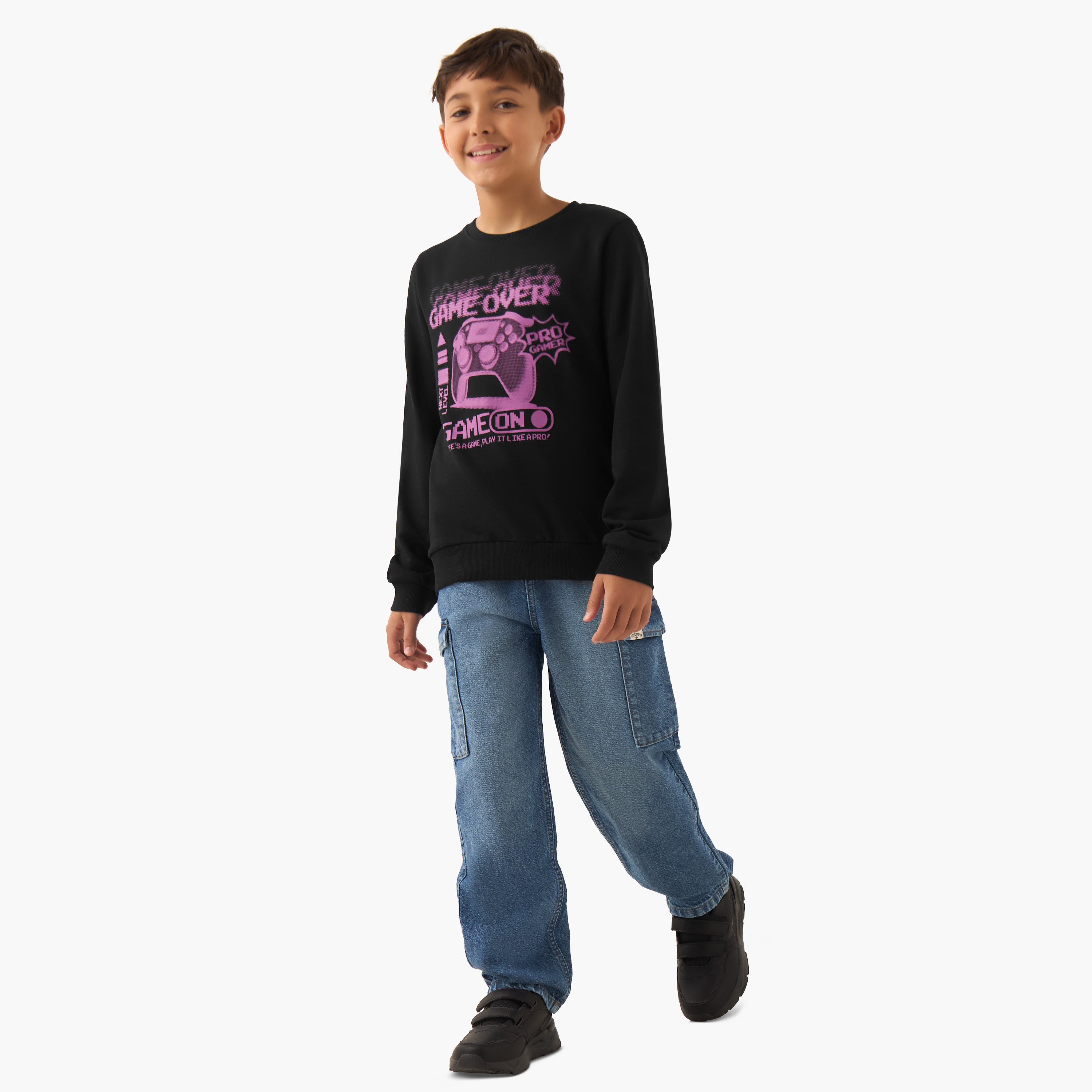 Juniors Graphic Print Sweatshirt with Long Sleeves-boys-clothing-sweatshirts-image-2