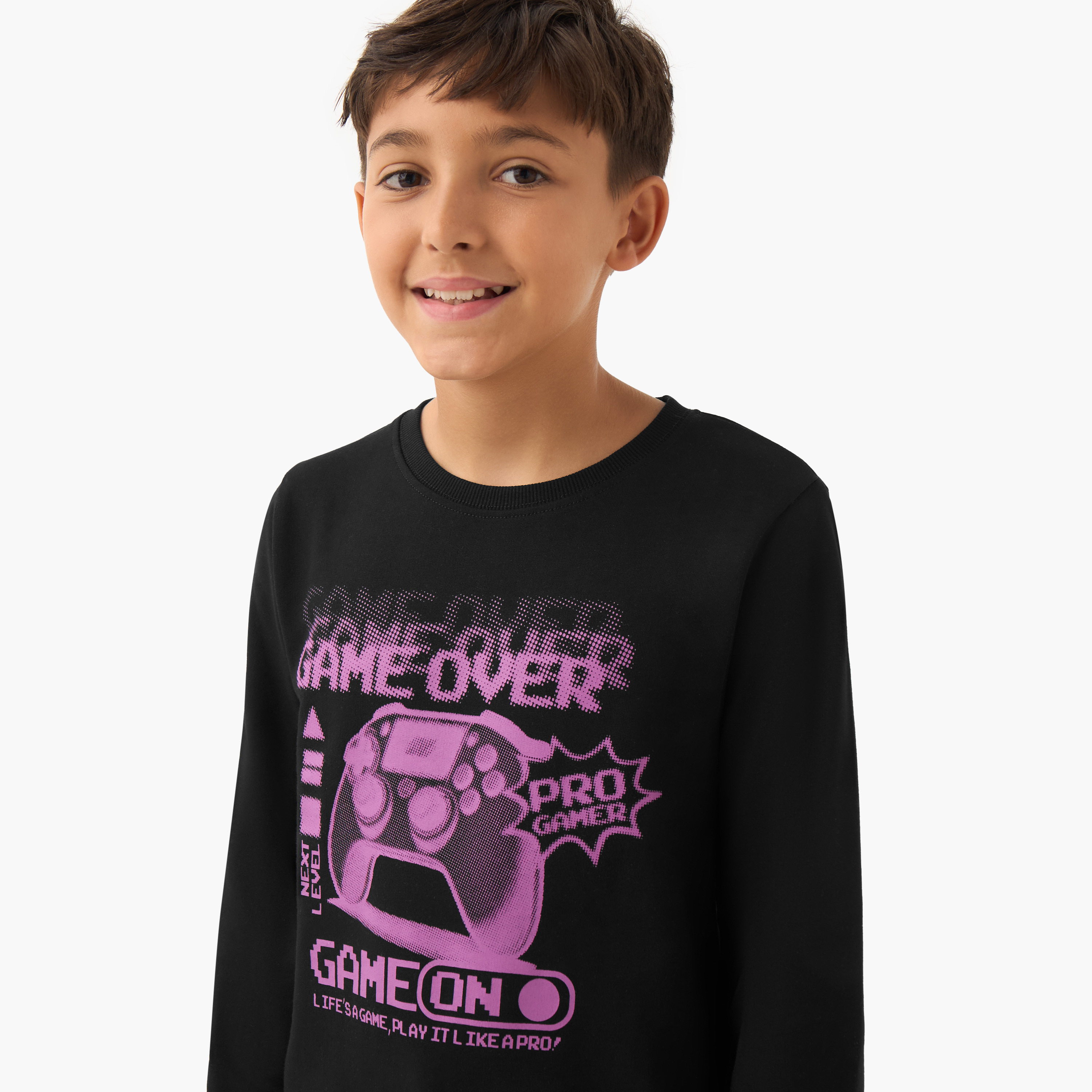 Juniors Graphic Print Sweatshirt with Long Sleeves-boys-clothing-sweatshirts-image-4