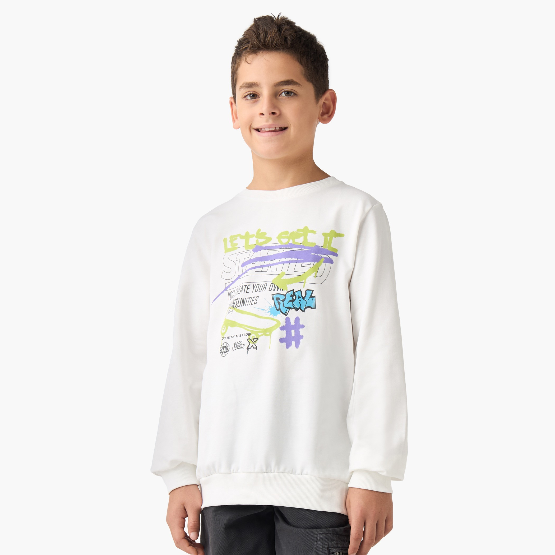 Juniors Graphiti Print Sweatshirt with Long Sleeves-boys-clothing-sweatshirts-image-1