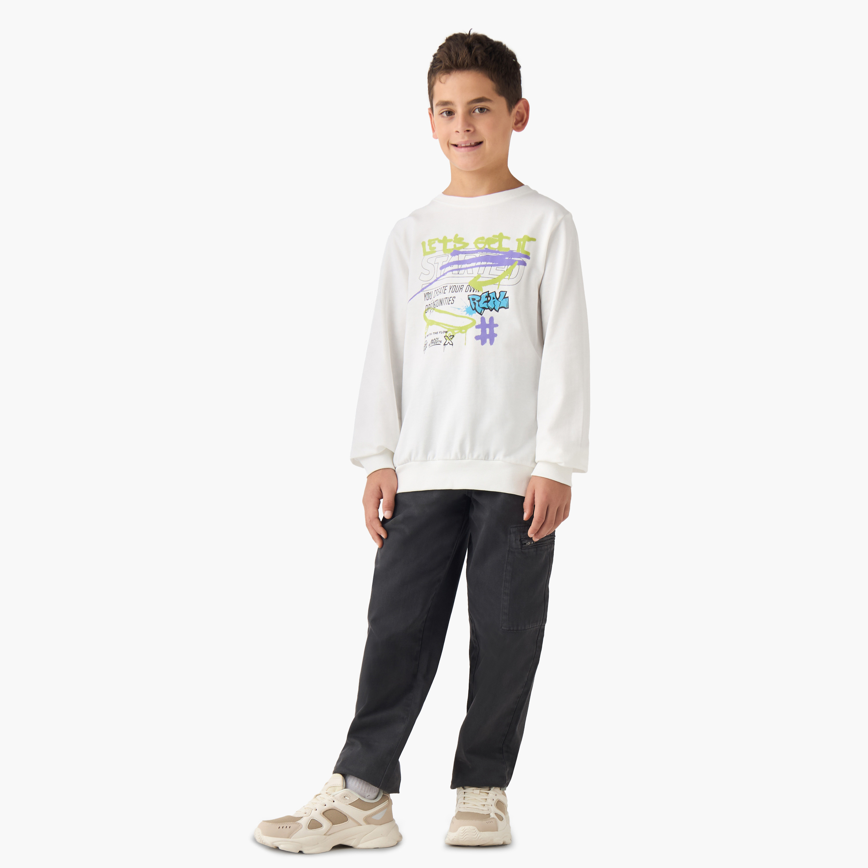 Juniors Graphiti Print Sweatshirt with Long Sleeves-boys-clothing-sweatshirts-image-2