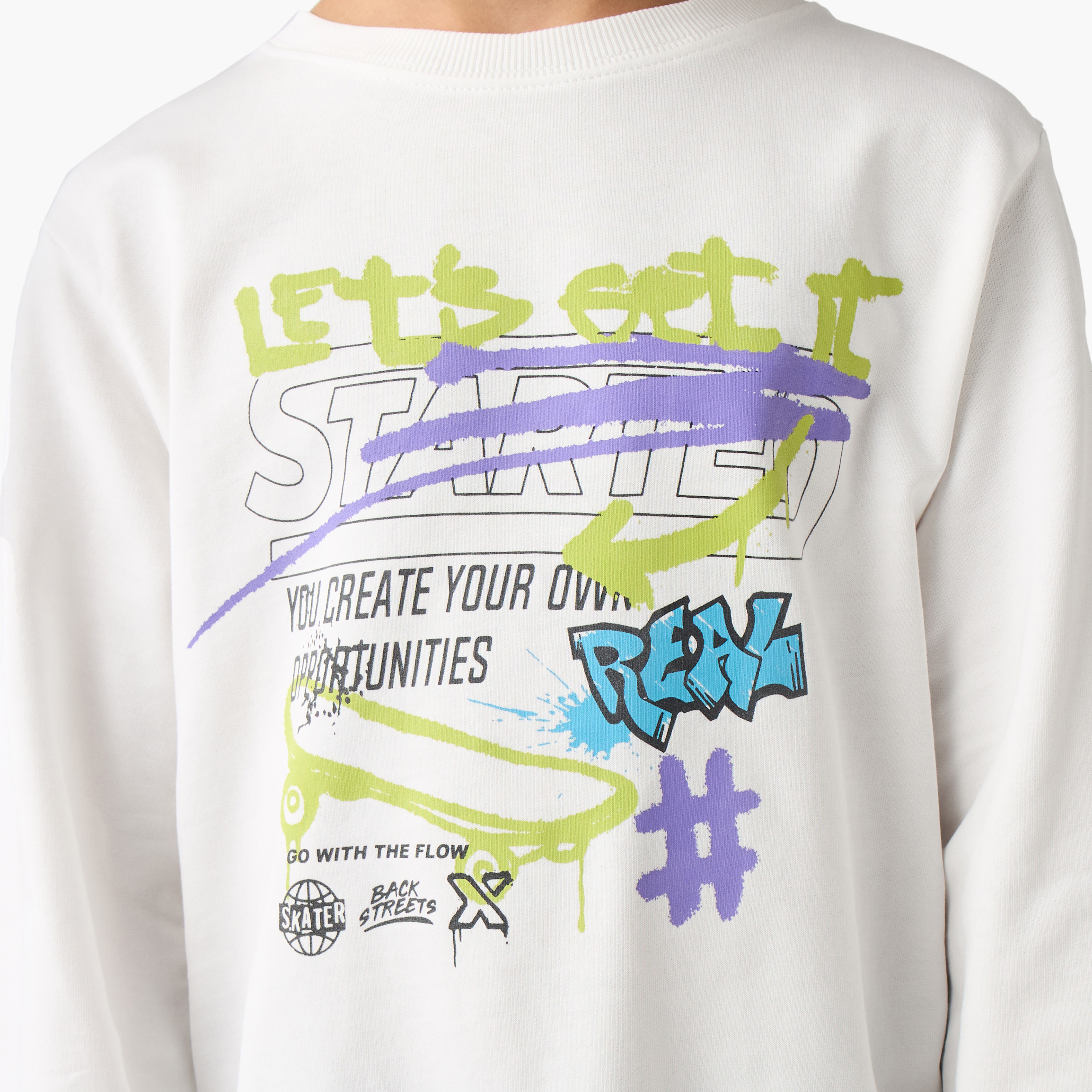 Juniors Graphiti Print Sweatshirt with Long Sleeves-boys-clothing-sweatshirts-image-5
