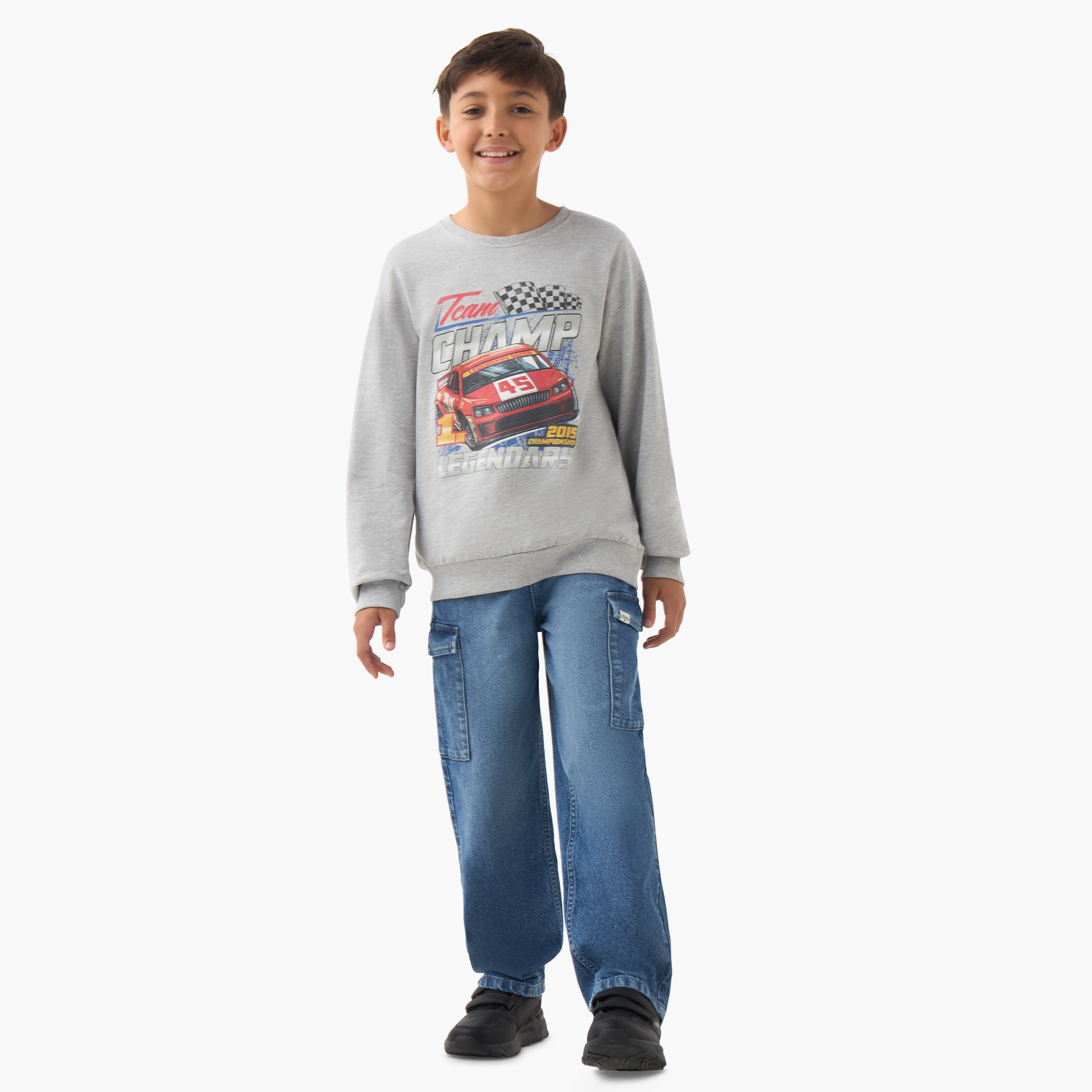 Juniors Graphic Print Sweatshirt with Long Sleeves-boys-clothing-sweatshirts-image-2