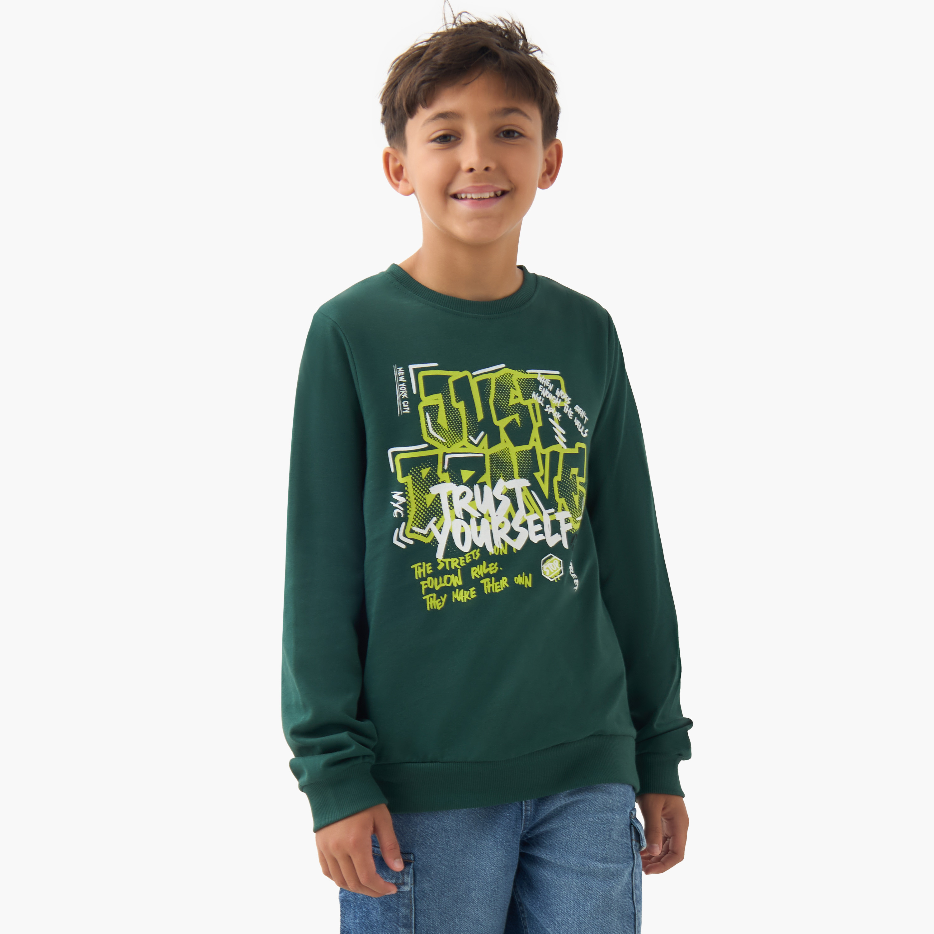Juniors Graphic Print Sweatshirt with Long Sleeves-boys-clothing-sweatshirts-image-1