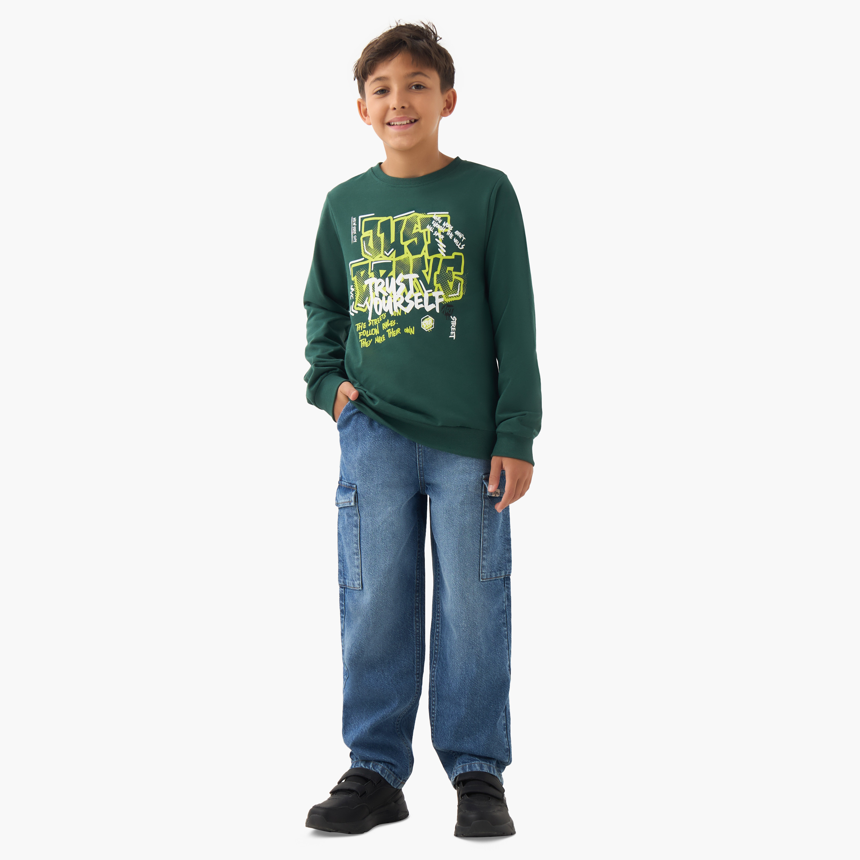 Juniors Graphic Print Sweatshirt with Long Sleeves-boys-clothing-sweatshirts-image-2