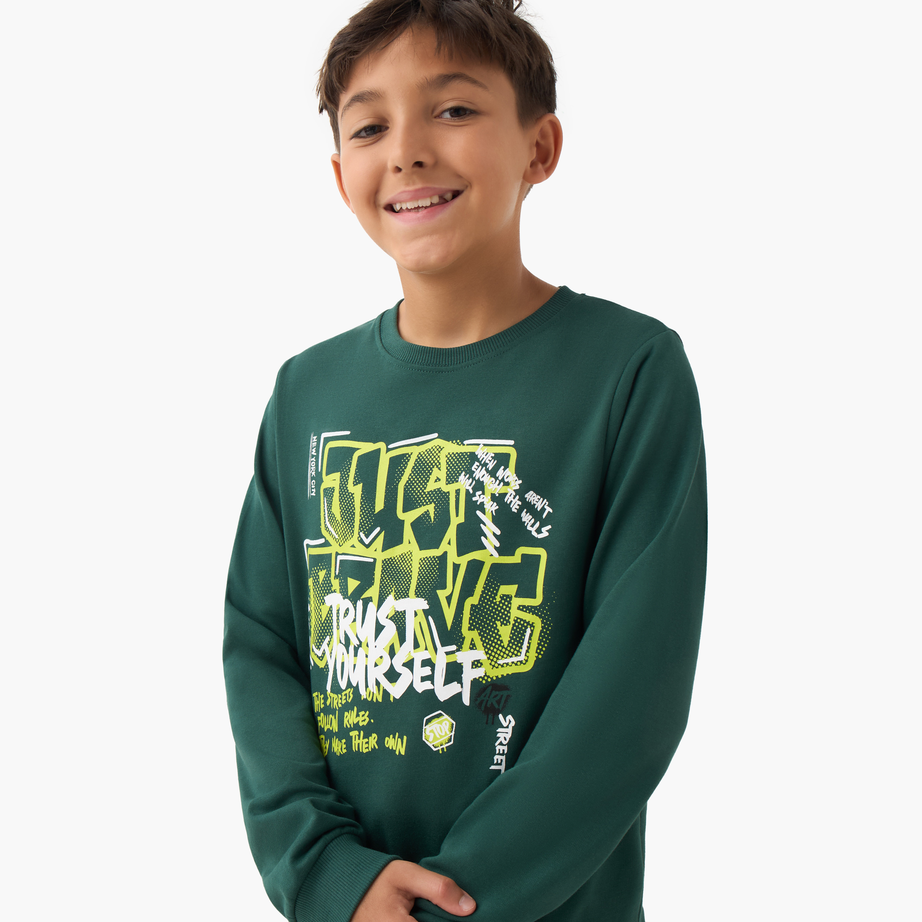 Juniors Graphic Print Sweatshirt with Long Sleeves-boys-clothing-sweatshirts-image-4