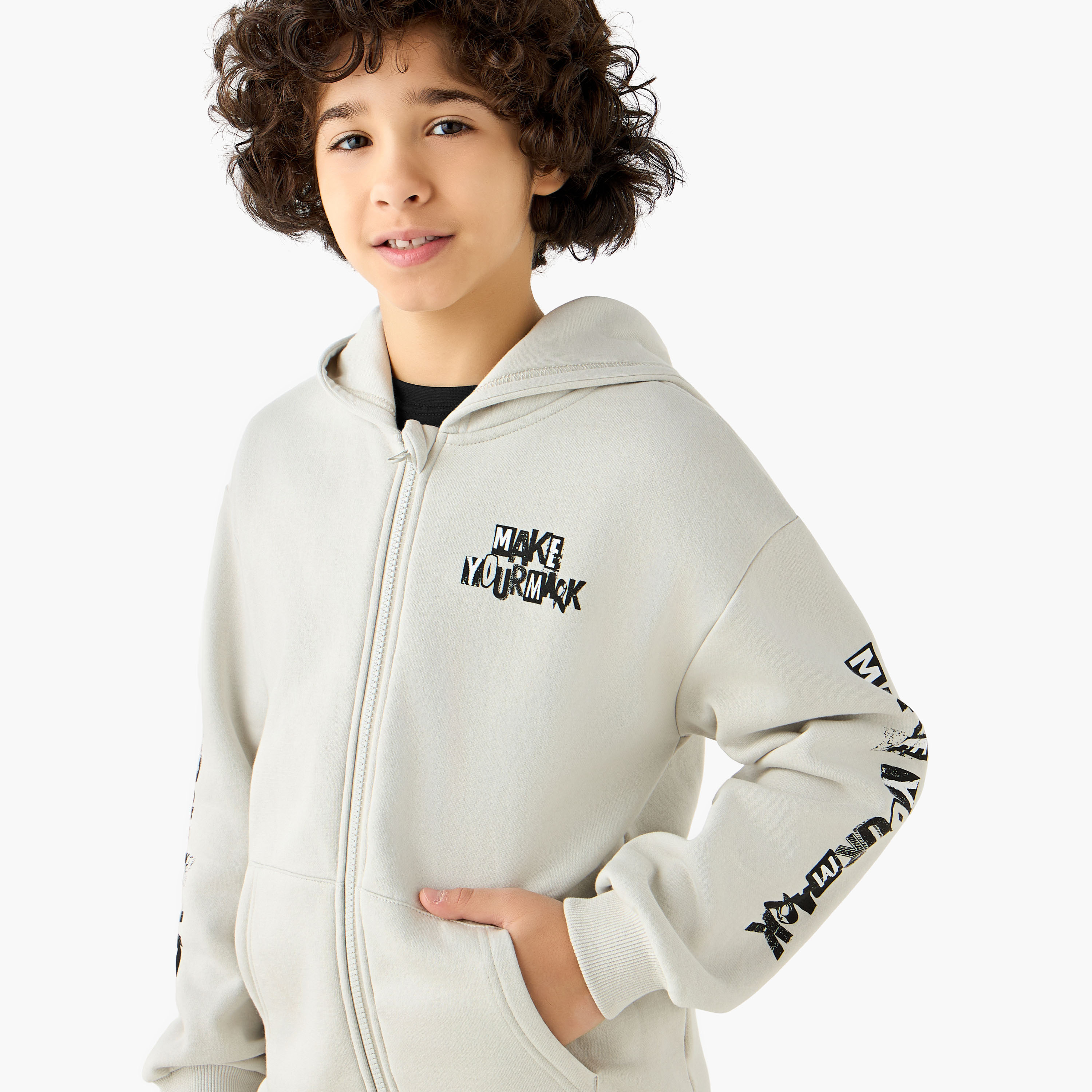 Juniors Slogan Print Hooded Sweatshirt with Long Sleeves-boys-clothing-jacketsandcoats-image-4