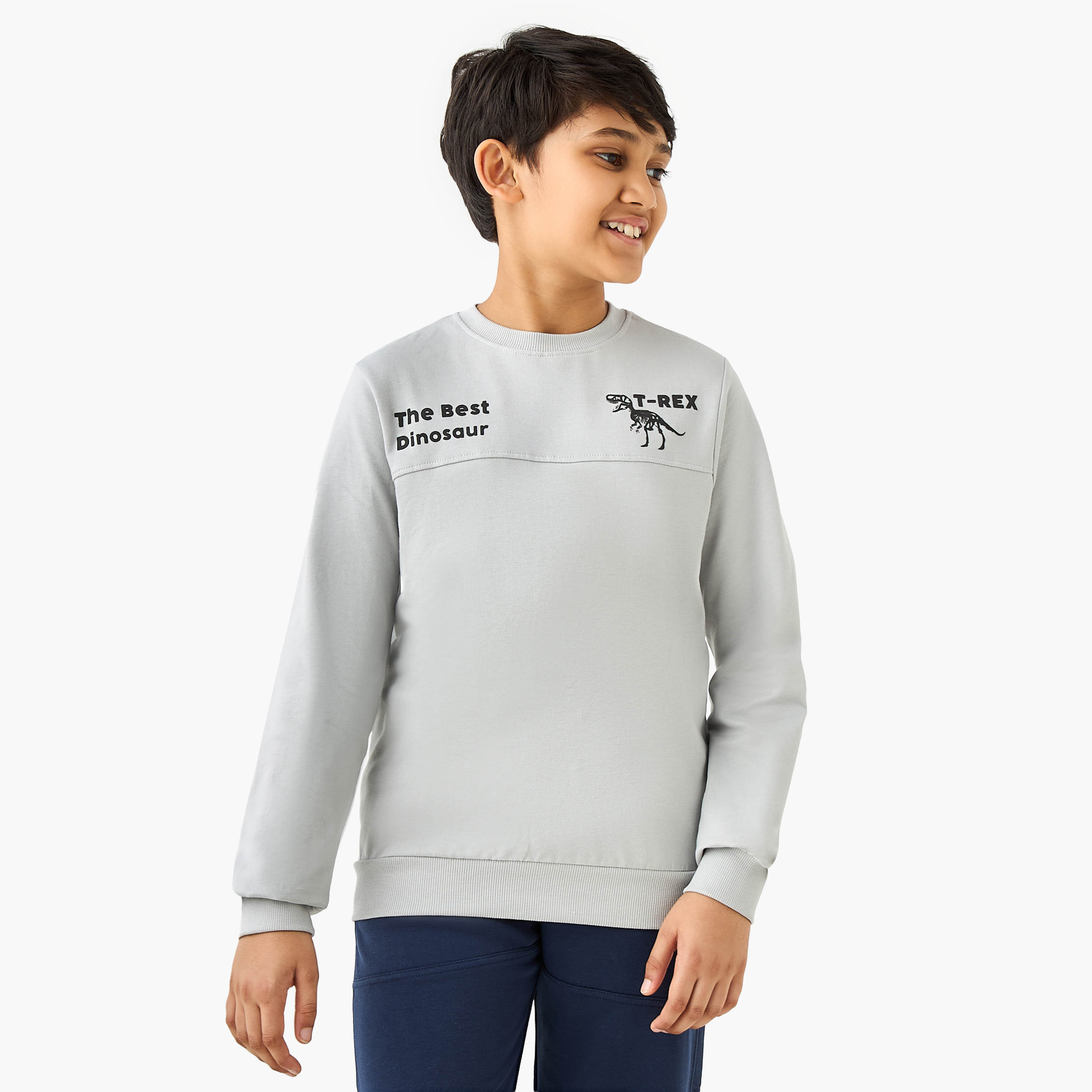 Juniors T-Rex Print Sweatshirt with Long Sleeves-boys-clothing-sweatshirts-image-1