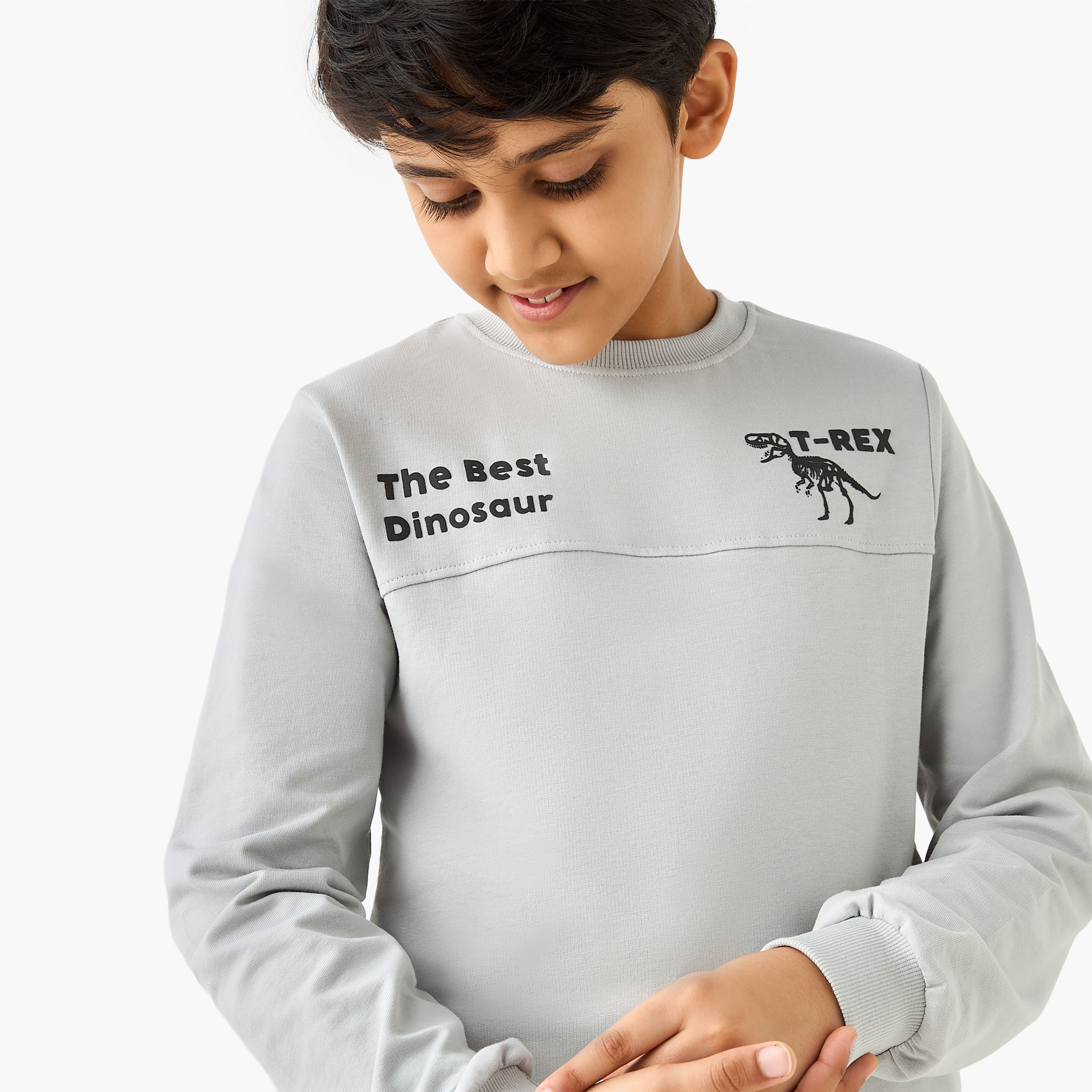 Juniors T-Rex Print Sweatshirt with Long Sleeves-boys-clothing-sweatshirts-image-4