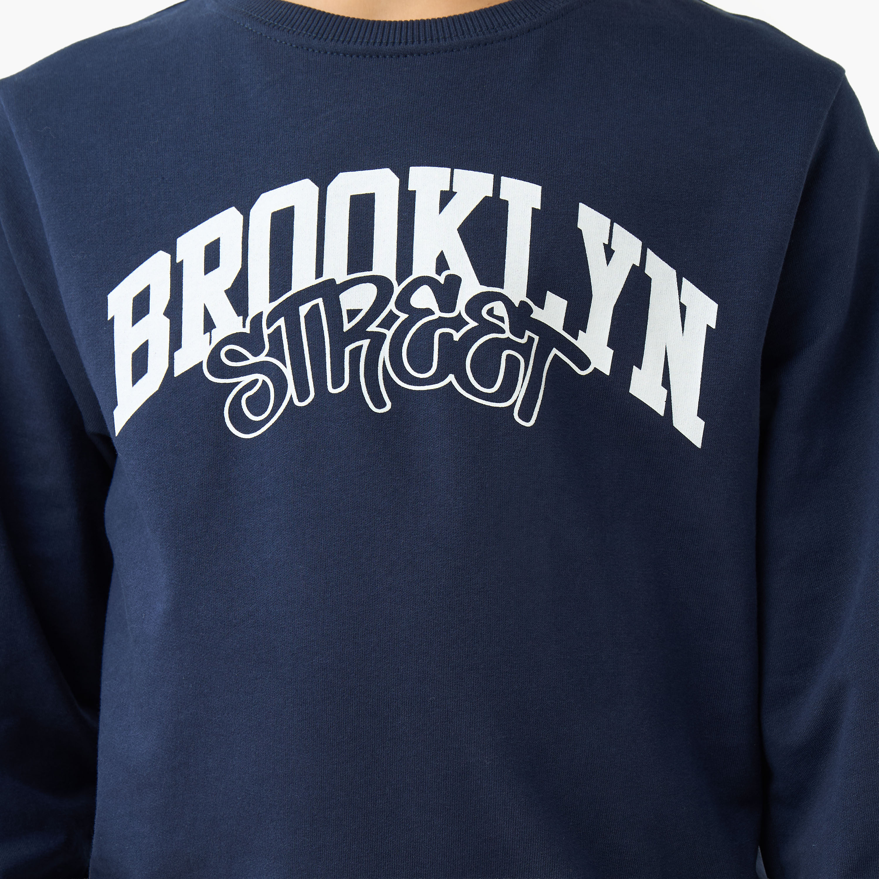 Juniors Boys Crew Neck Sweatshirt with Brooklyn Print - Cotton - Long Sleeves-boys-clothing-winterwear-sweatshirts-image-5