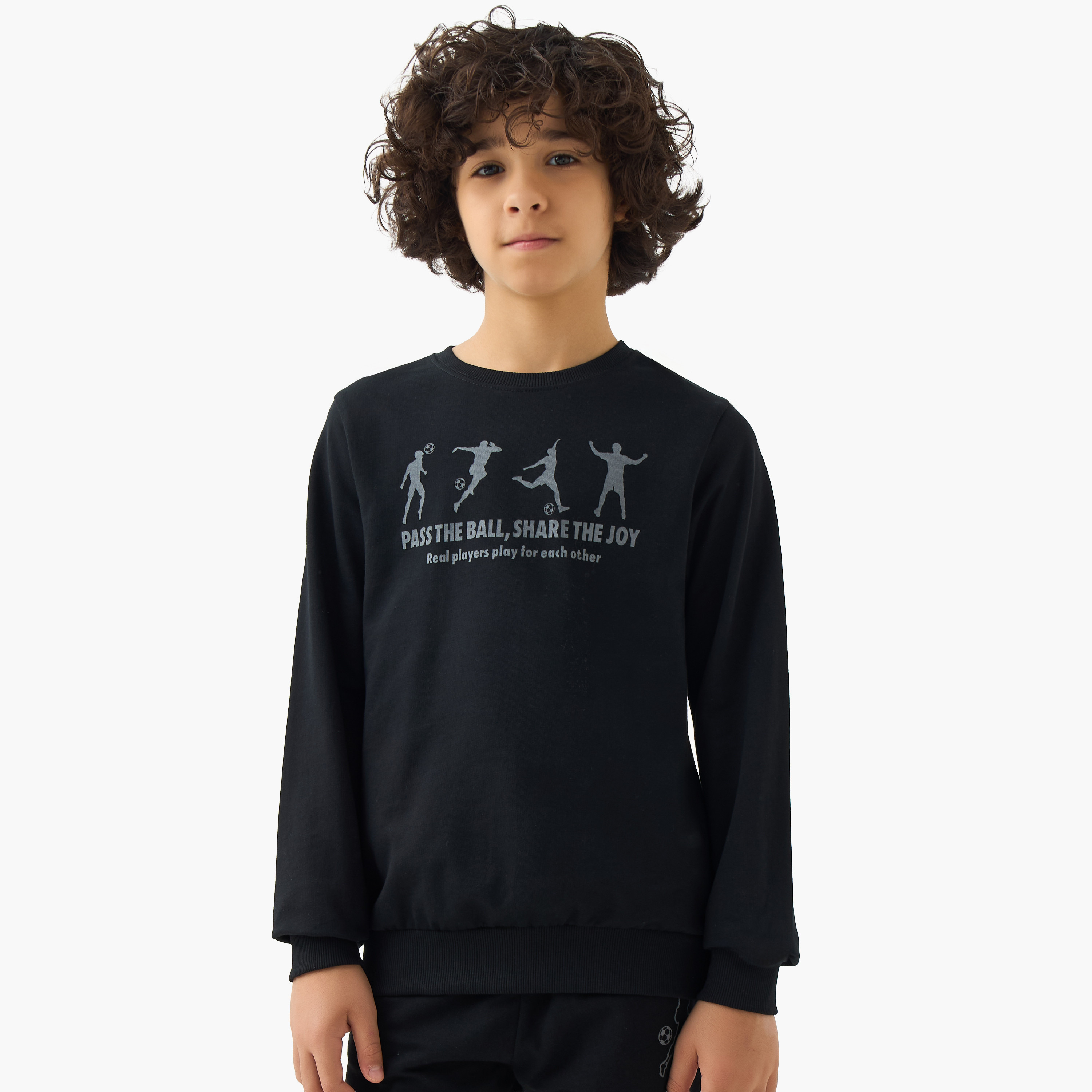 Juniors Boys Crew Neck Sweatshirt with Football Print - Cotton - Long Sleeves-boys-clothing-winterwear-sweatshirts-image-1