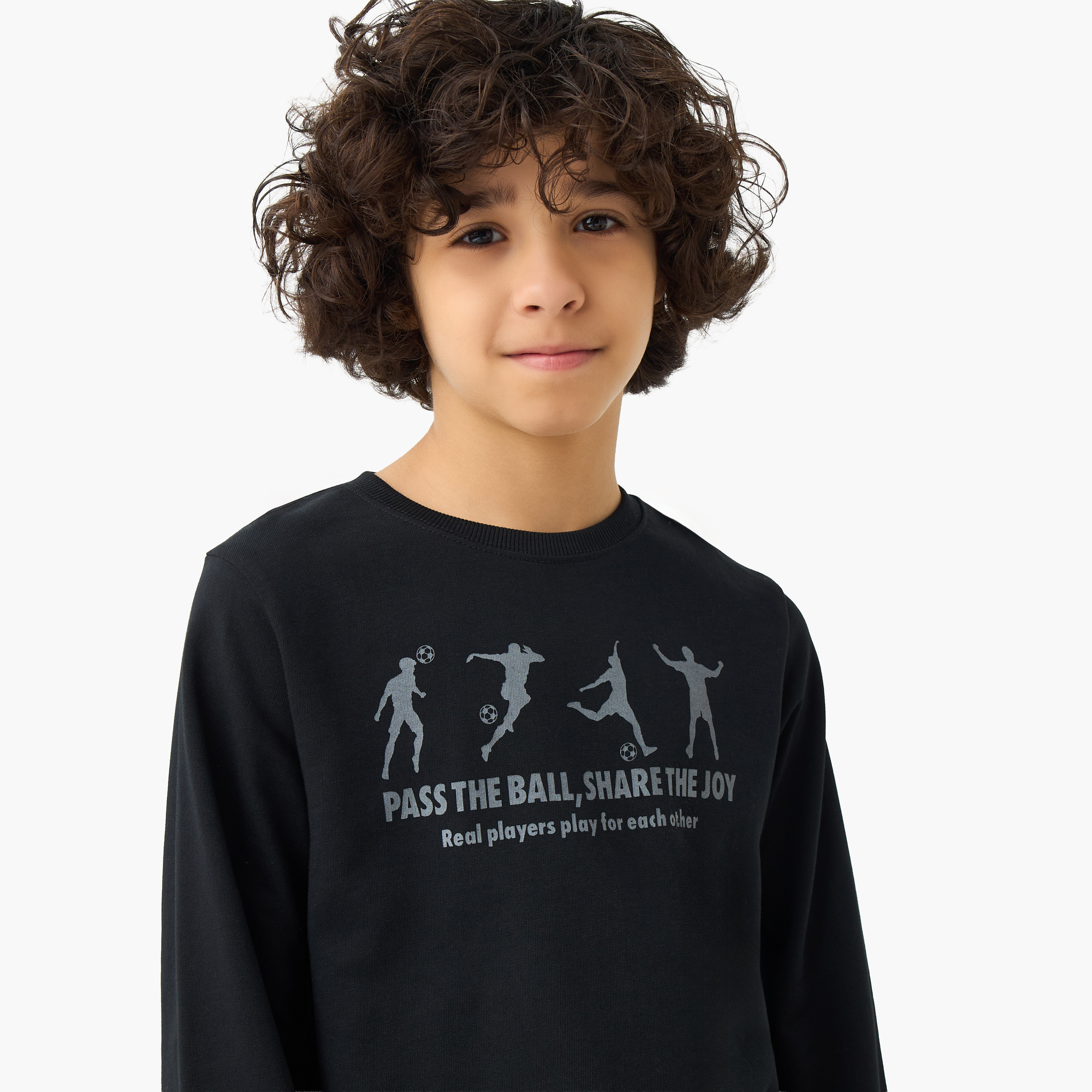 Juniors Boys Crew Neck Sweatshirt with Football Print - Cotton - Long Sleeves-boys-clothing-winterwear-sweatshirts-image-4