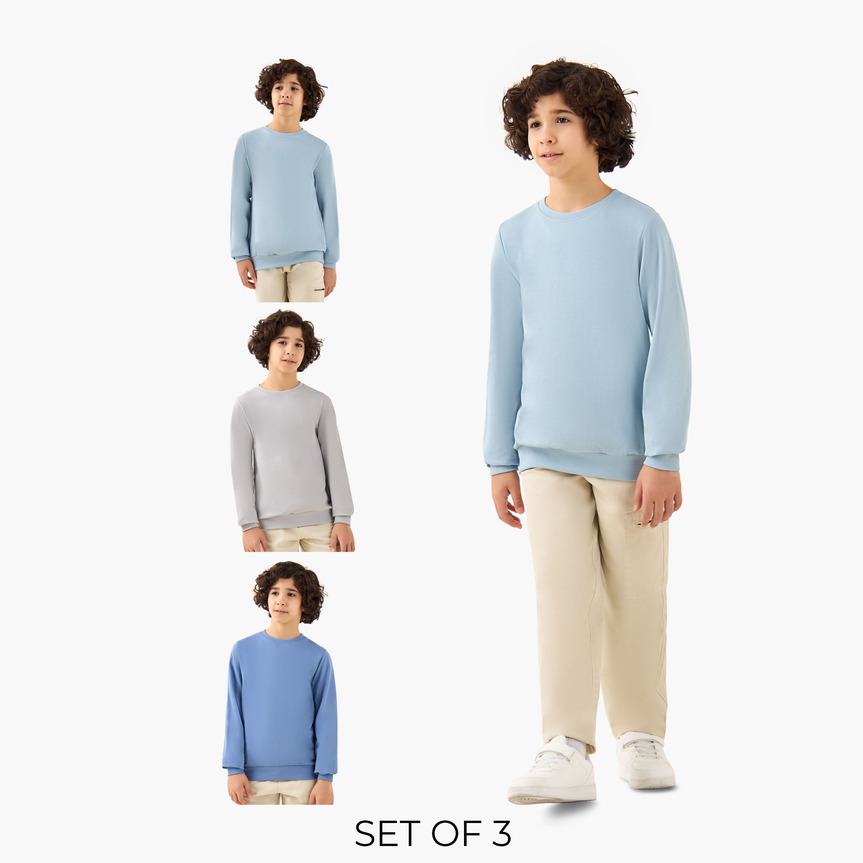 Juniors Solid Sweatshirt with Long Sleeves - Set of 3-boys-clothing-sweatshirts-image-1