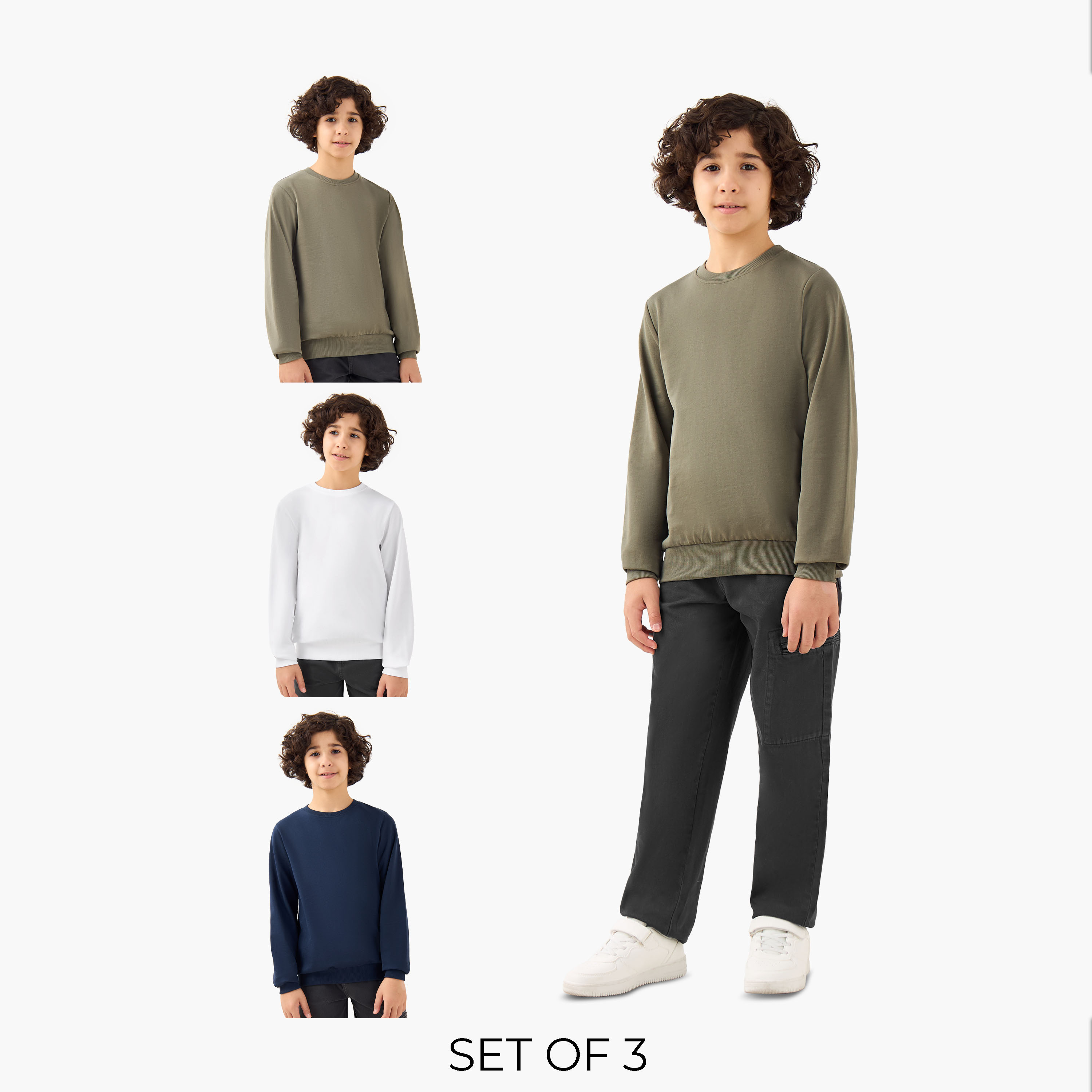 Juniors Solid Sweatshirt with Long Sleeves - Set of 3-boys-clothing-sweatshirts-image-1
