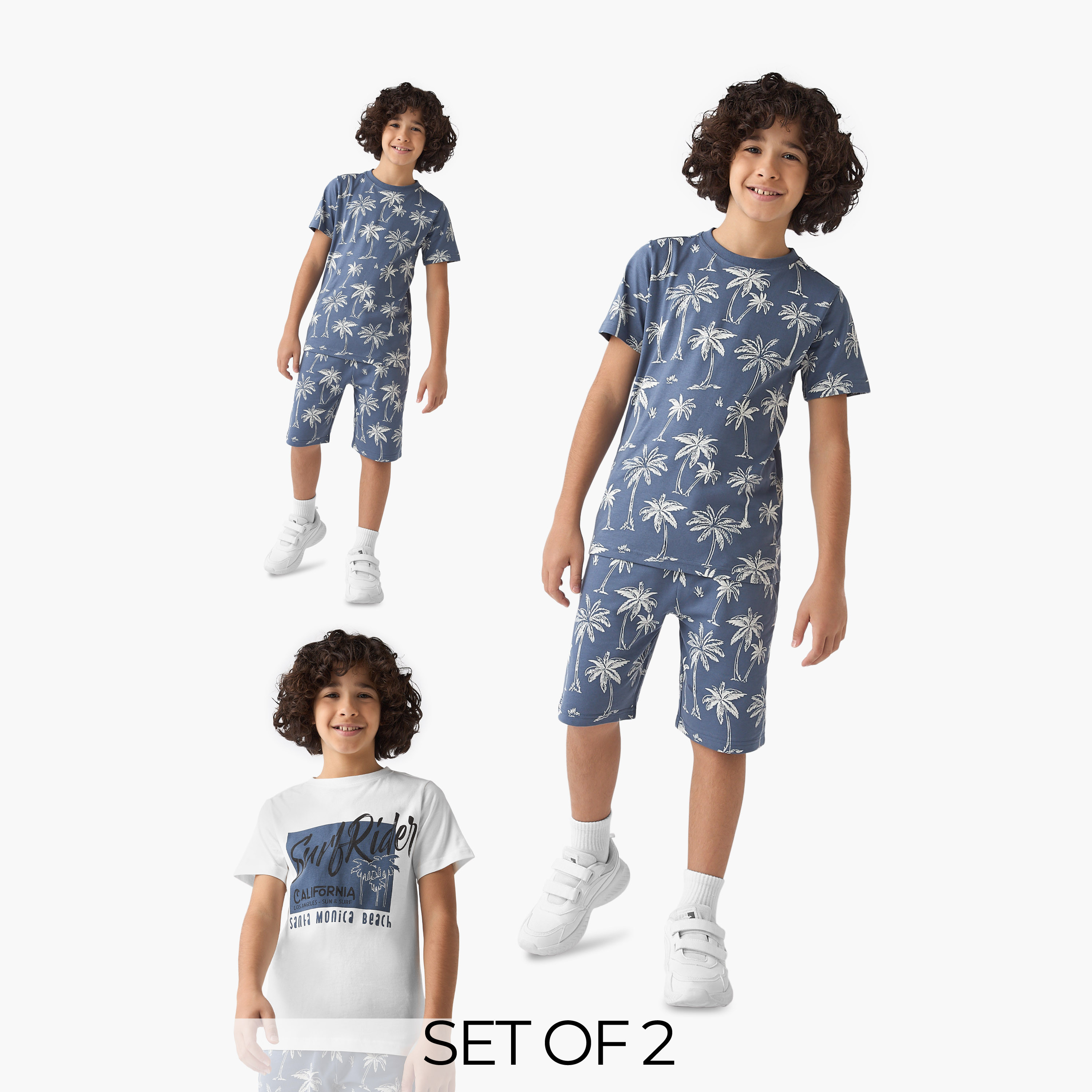 Juniors 3-Piece Palm Tree Print T-shirts and Shorts Set-boys-clothing-setsandcoords-image-1