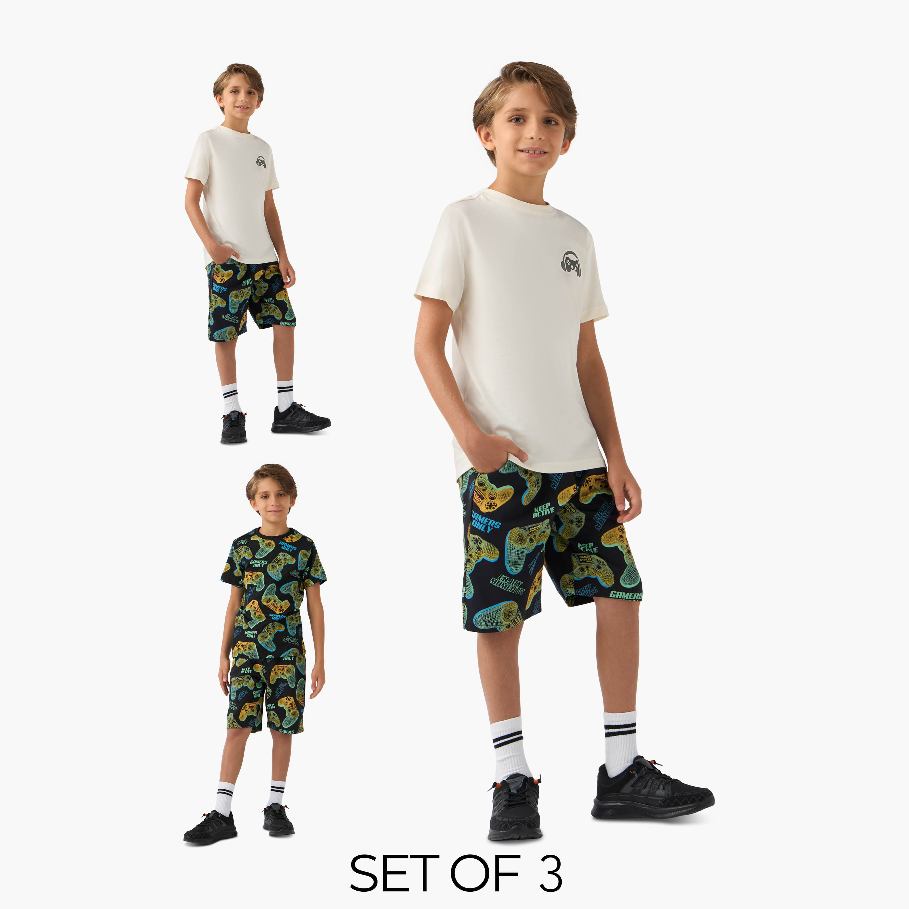 Juniors 3-Piece Gamer Print T-shirts and Shorts Set-boys-clothing-setsandcoords-image-1