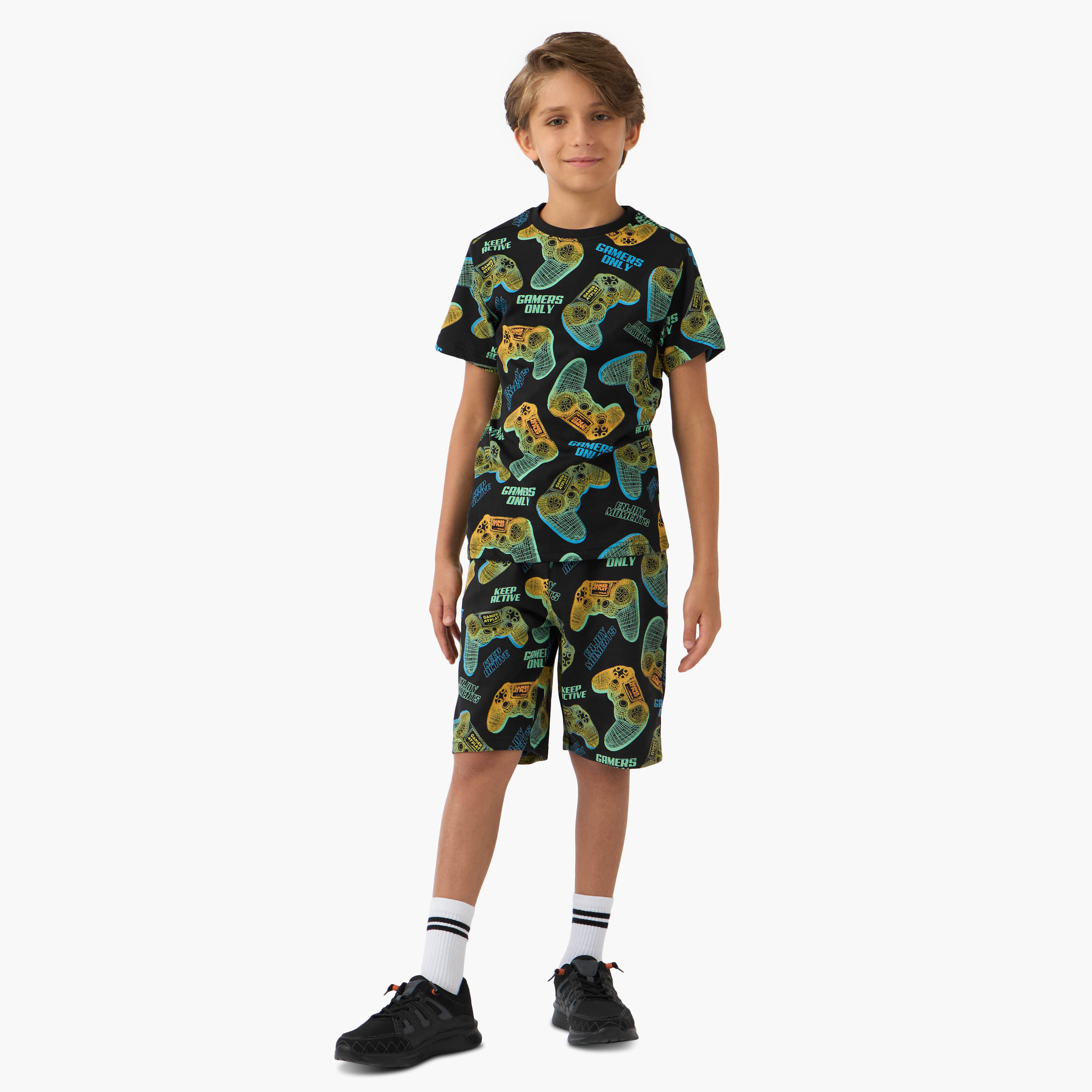 Juniors 3-Piece Gamer Print T-shirts and Shorts Set-boys-clothing-setsandcoords-image-2