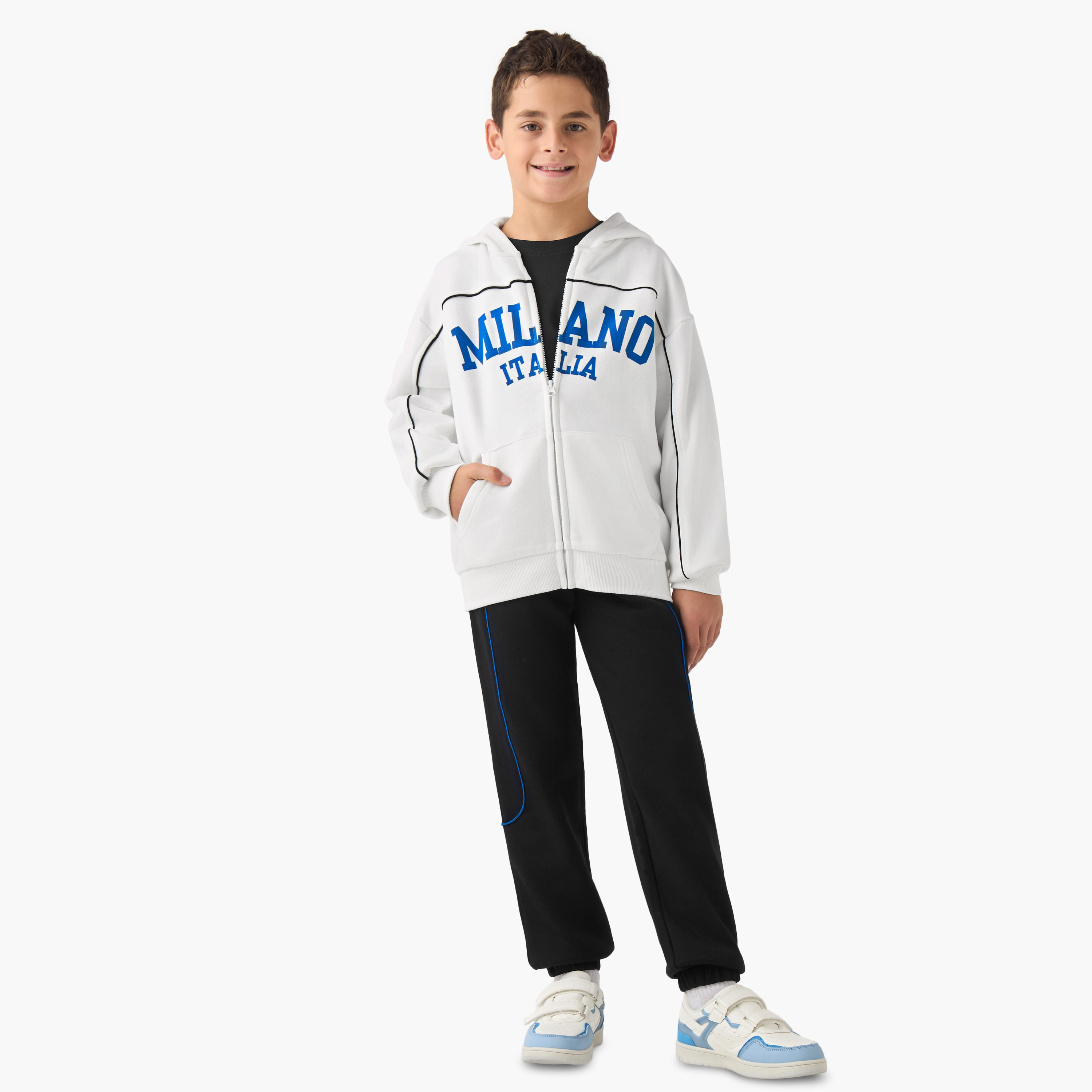 Juniors Boys Sweatshirt and Joggers Set with Text Print - Cotton - Long Sleeves - Hood-boys-clothing-setsandcoords-image-1