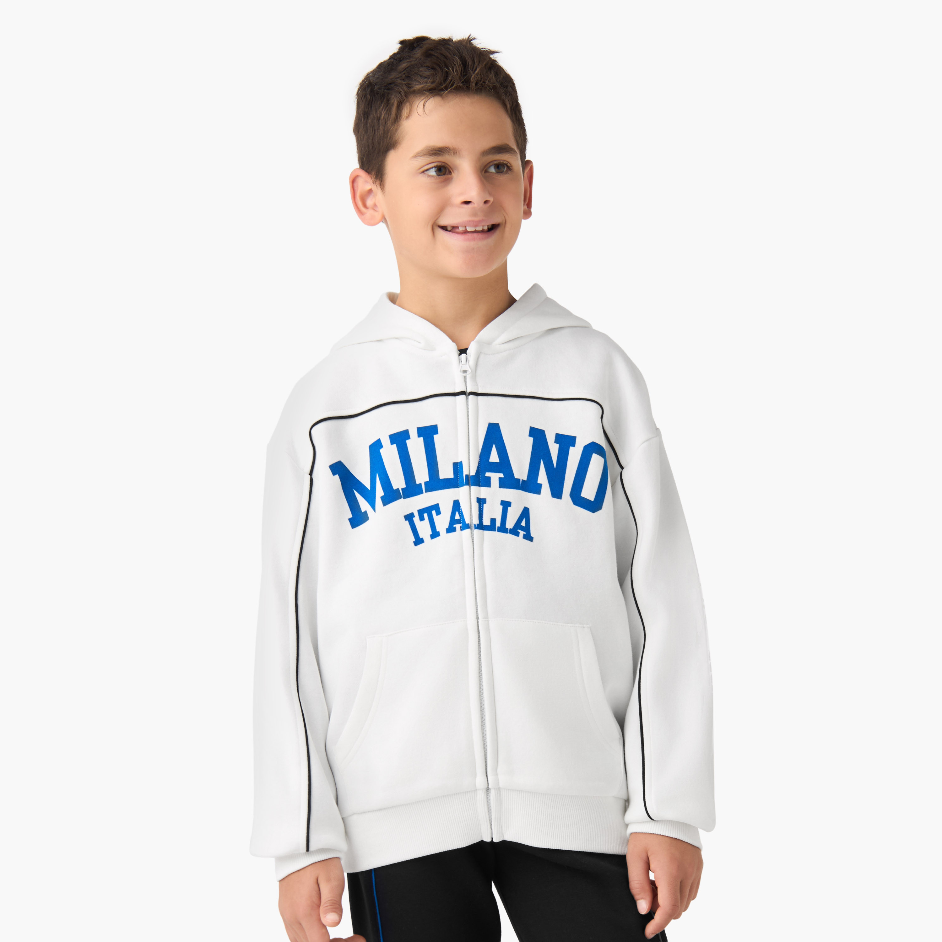 Juniors Boys Sweatshirt and Joggers Set with Text Print - Cotton - Long Sleeves - Hood-boys-clothing-setsandcoords-image-2