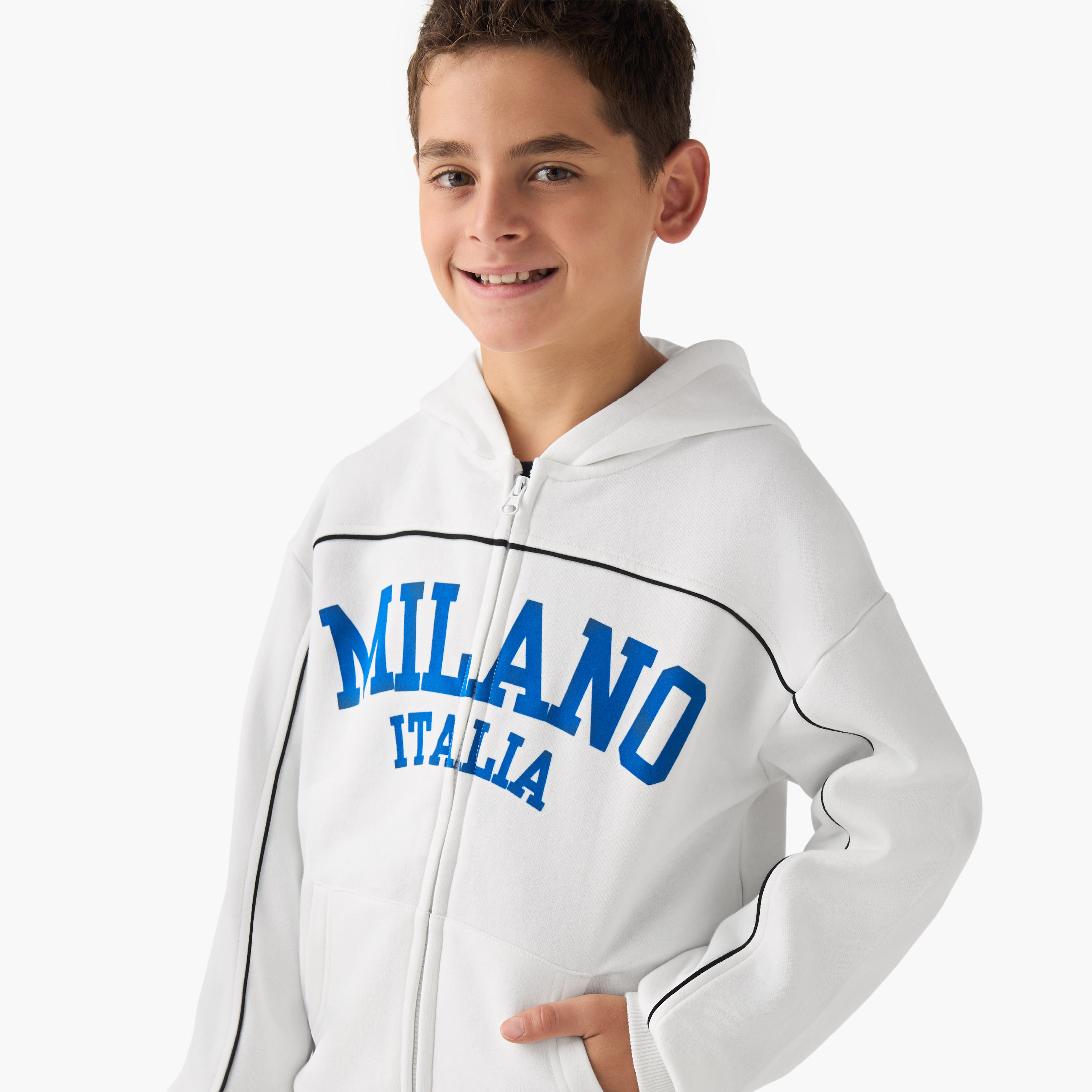 Juniors Boys Sweatshirt and Joggers Set with Text Print - Cotton - Long Sleeves - Hood-boys-clothing-setsandcoords-image-5
