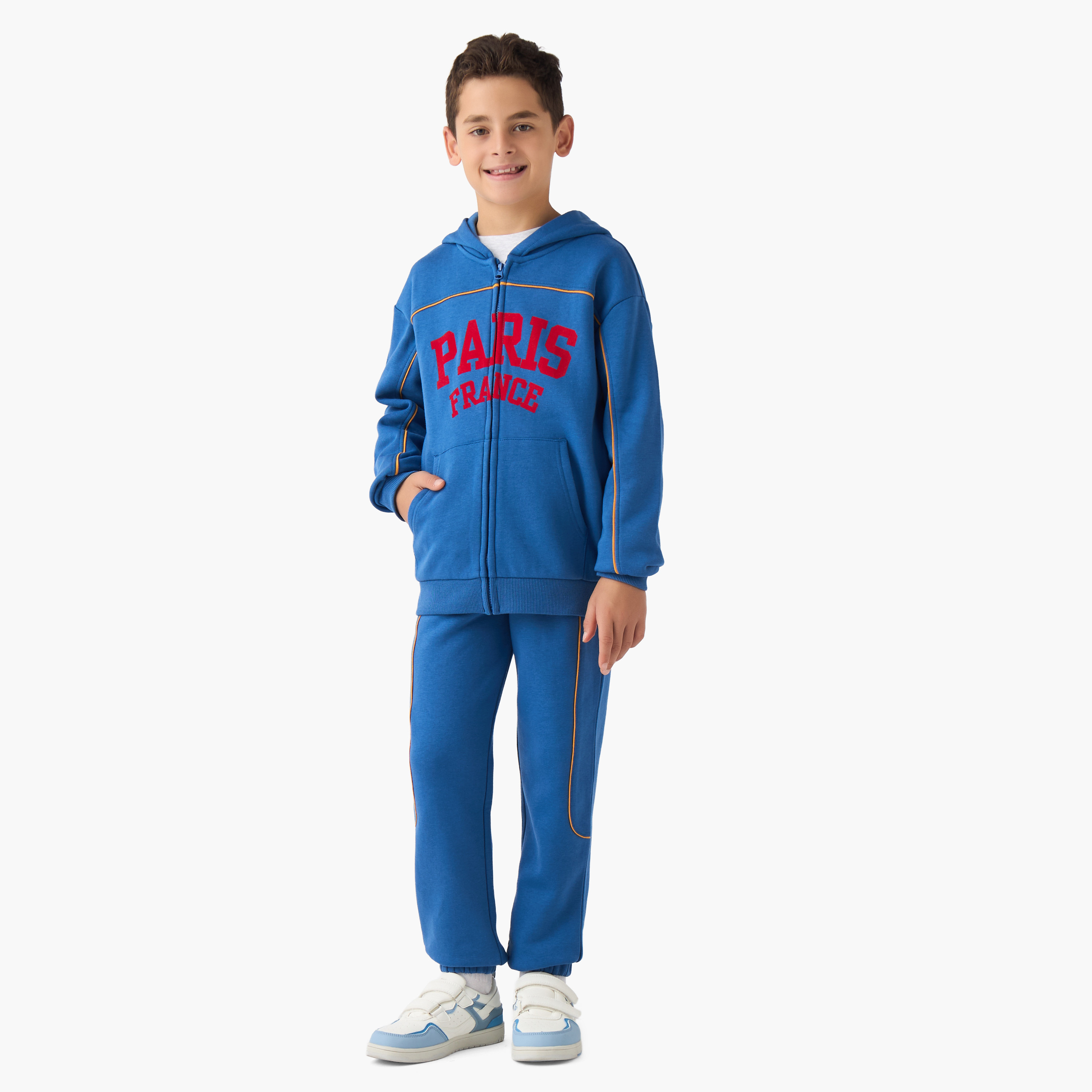 Juniors Boys Sweatshirt and Joggers Set with Text Print - Cotton - Long Sleeves - Hood-boys-clothing-setsandcoords-image-1