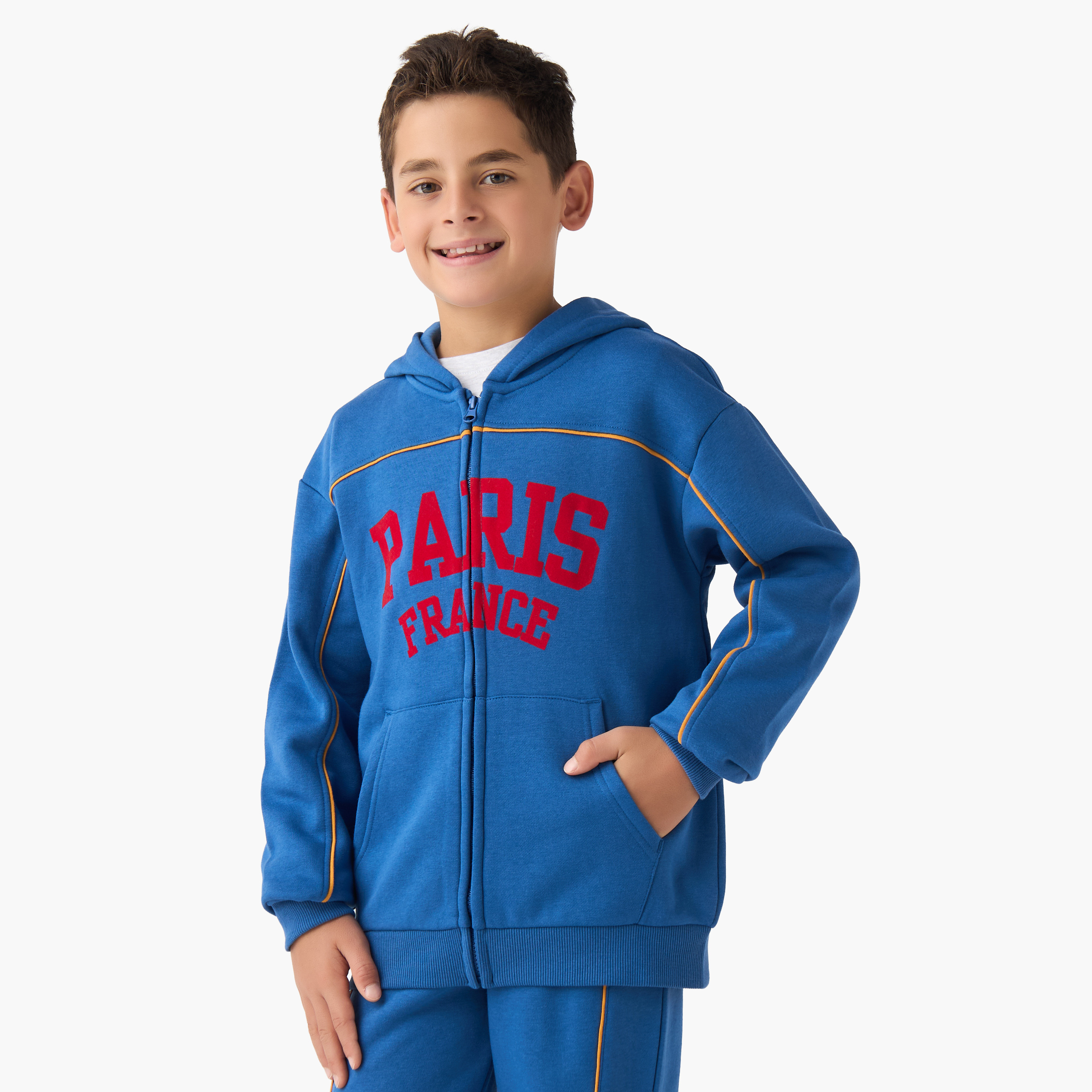 Juniors Boys Sweatshirt and Joggers Set with Text Print - Cotton - Long Sleeves - Hood-boys-clothing-setsandcoords-image-2
