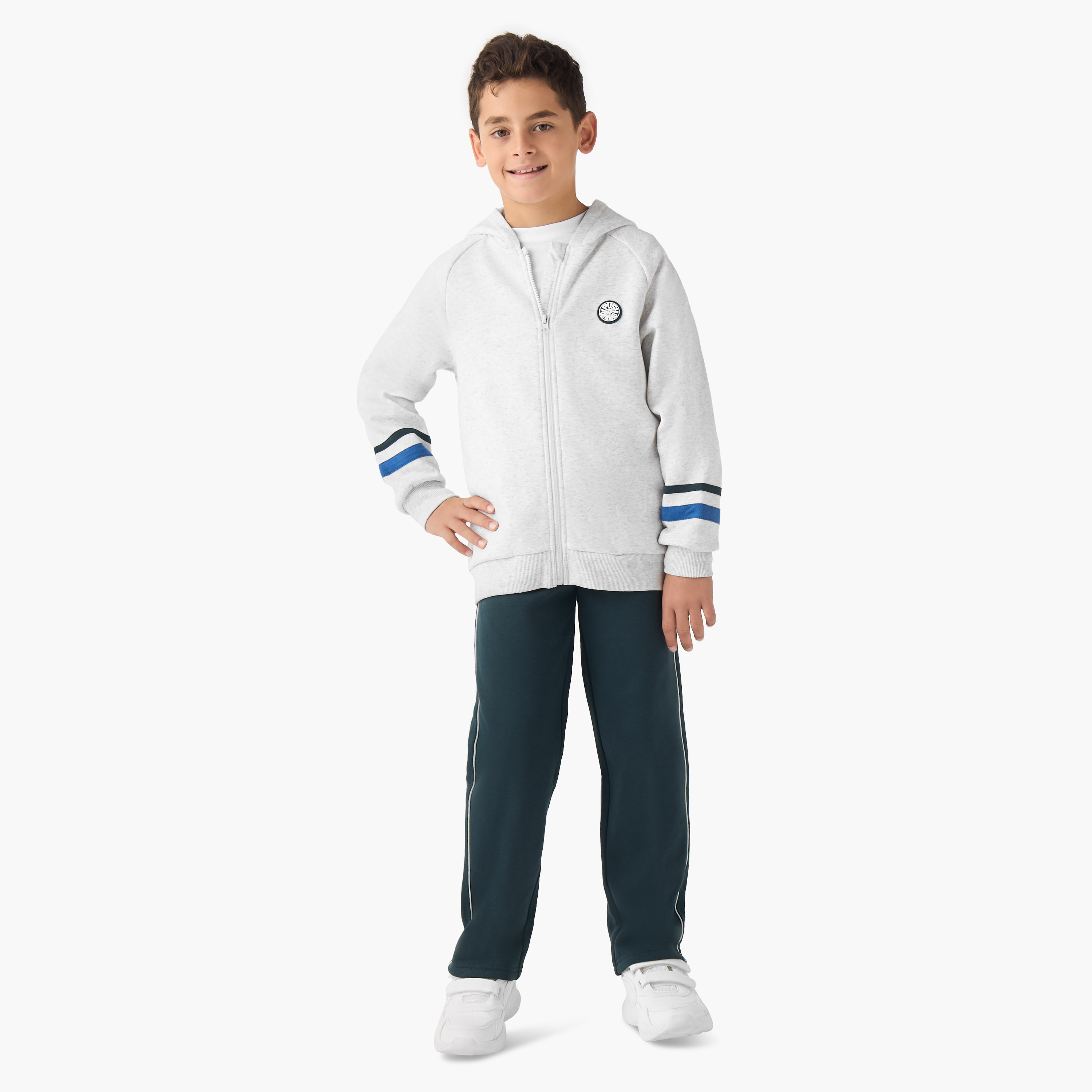 Juniors Boys Sweatshirt and Track Pants Set with Stripes - Cotton - Long Sleeves - Hood-boys-clothing-setsandcoords-image-1