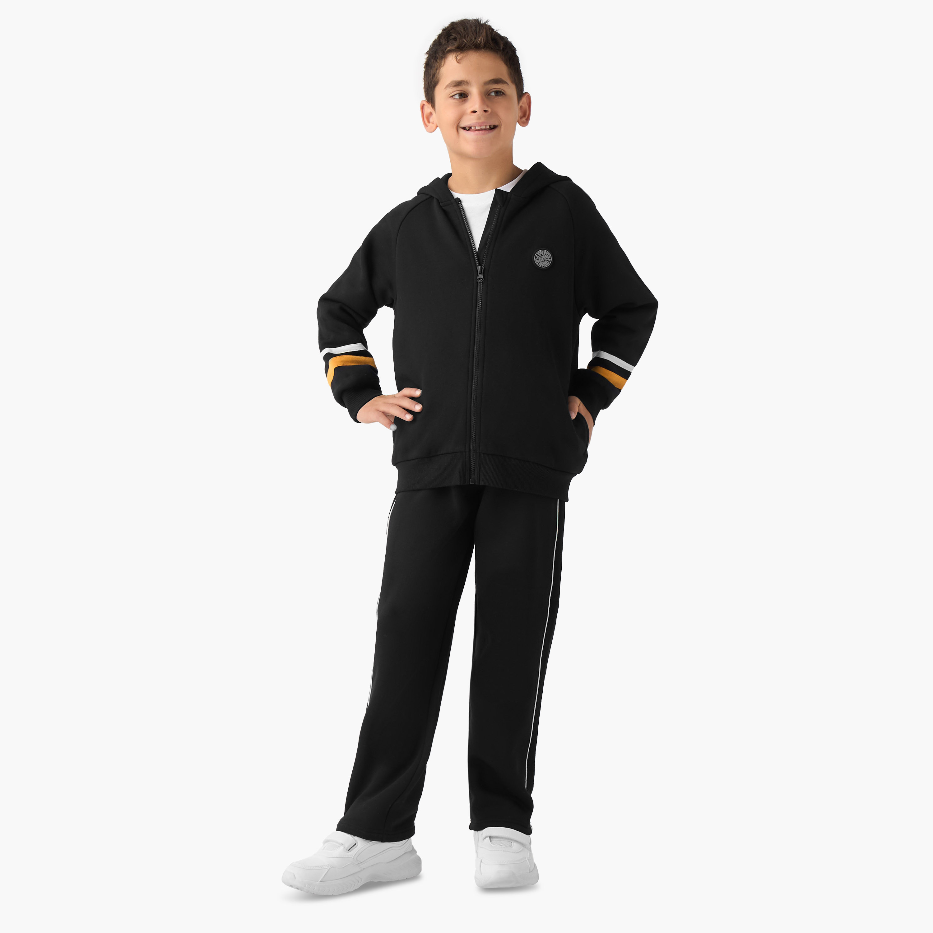 Juniors Boys Sweatshirt and Track Pants Set with Stripes - Cotton - Long Sleeves - Hood-boys-clothing-setsandcoords-image-1