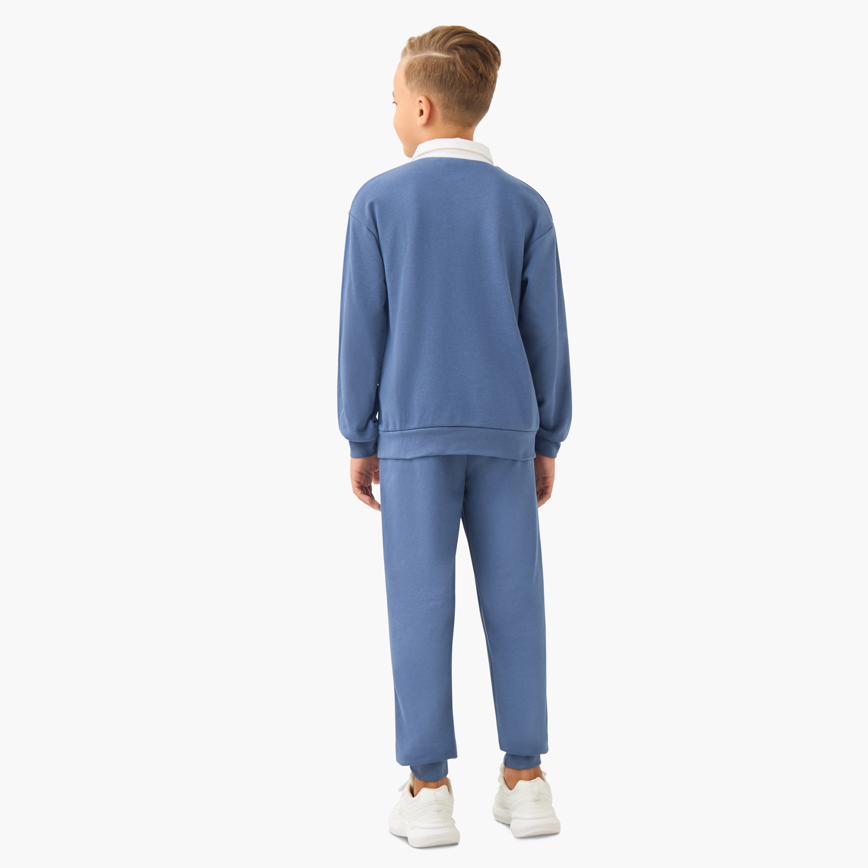 طقم بنطلون رياضي وسويت شيرت قطن بولو بأكمام طويلة وجيوب كنغر للأولاد من جونيورز-boys-clothing-setsandcoords-image-4