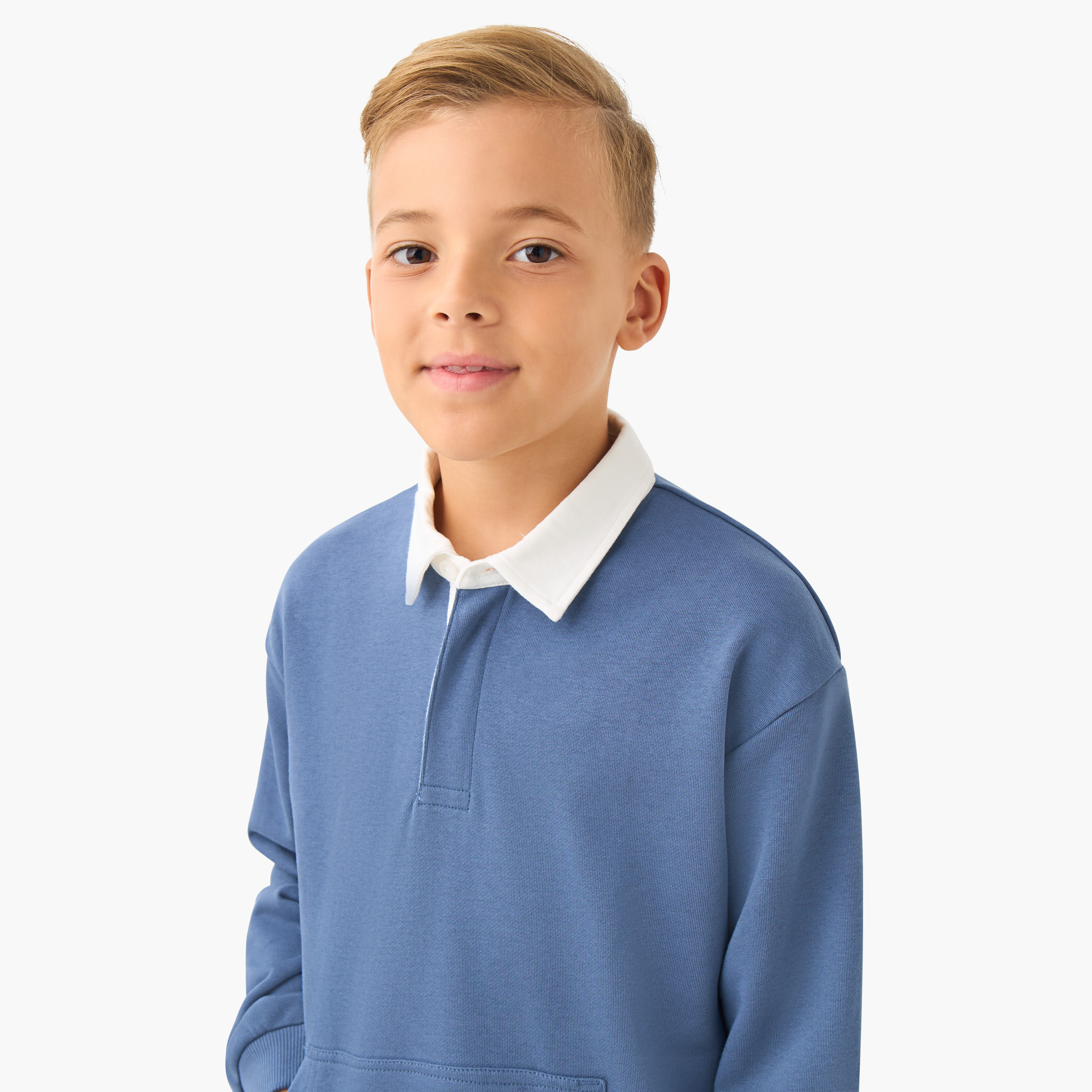 طقم بنطلون رياضي وسويت شيرت قطن بولو بأكمام طويلة وجيوب كنغر للأولاد من جونيورز-boys-clothing-setsandcoords-image-5