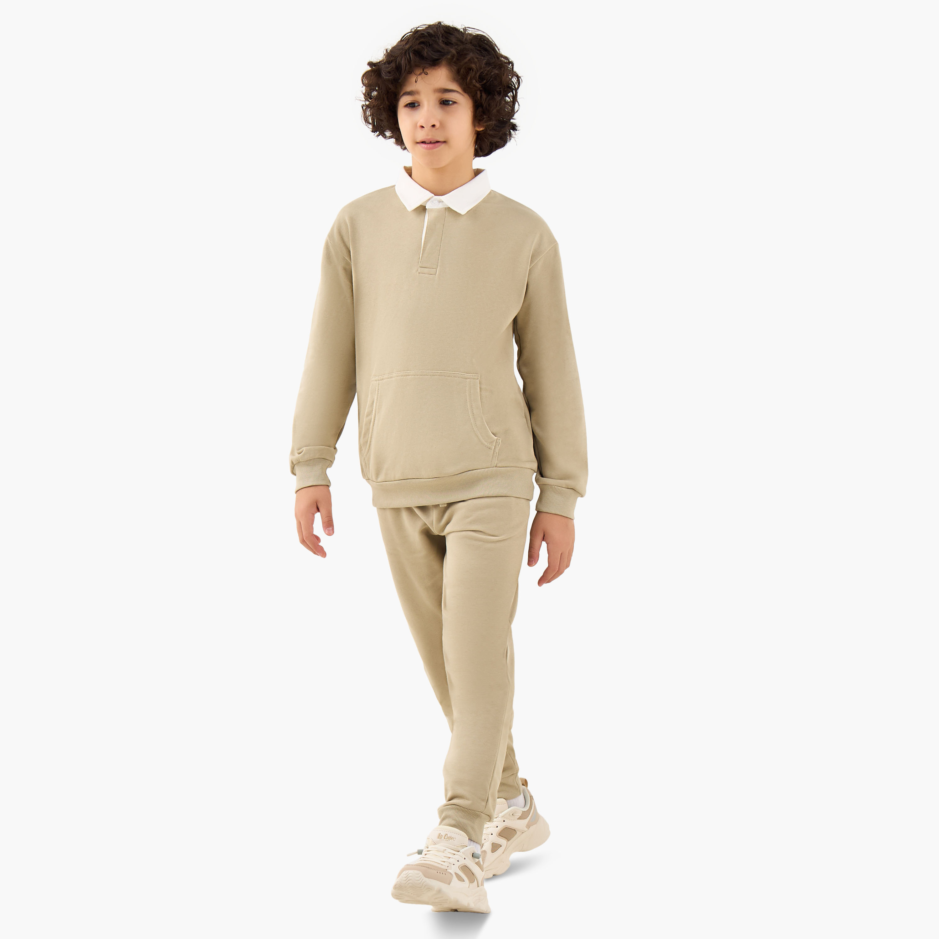 طقم سويت شيرت وبنطلون رياضي أولاد بأكمام طويلة وياقة مع جيب الكنغر من جونيورز-boys-clothing-setsandcoords-image-1