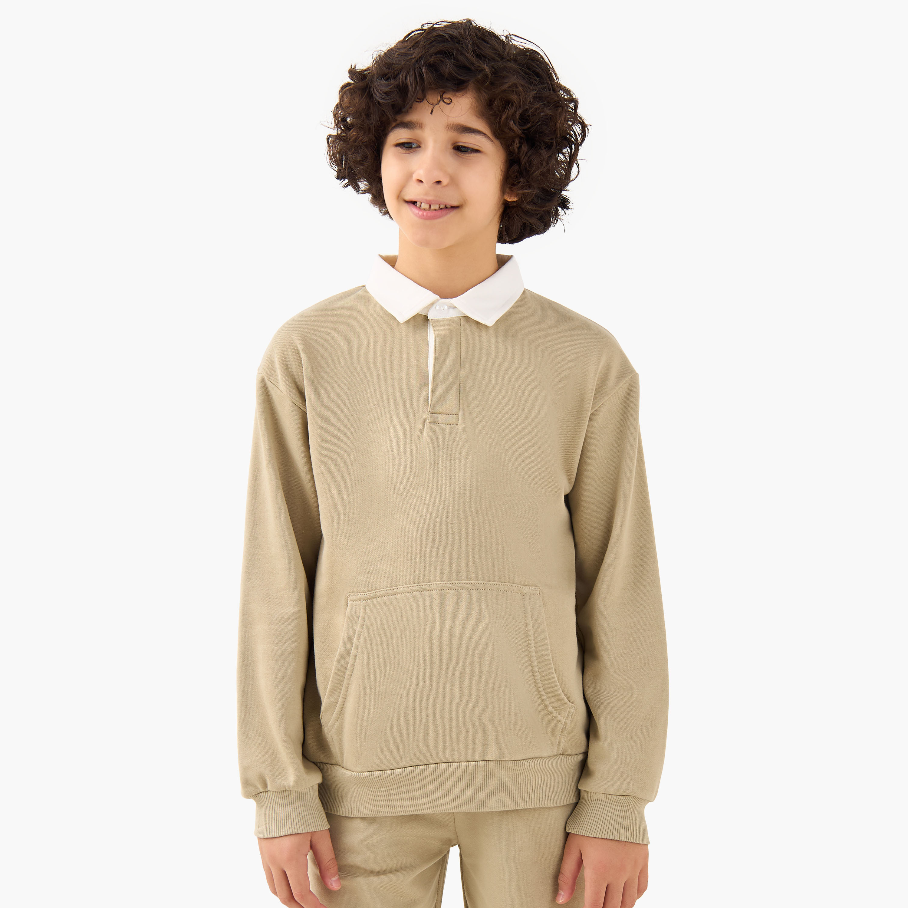 طقم سويت شيرت وبنطلون رياضي أولاد بأكمام طويلة وياقة مع جيب الكنغر من جونيورز-boys-clothing-setsandcoords-image-2