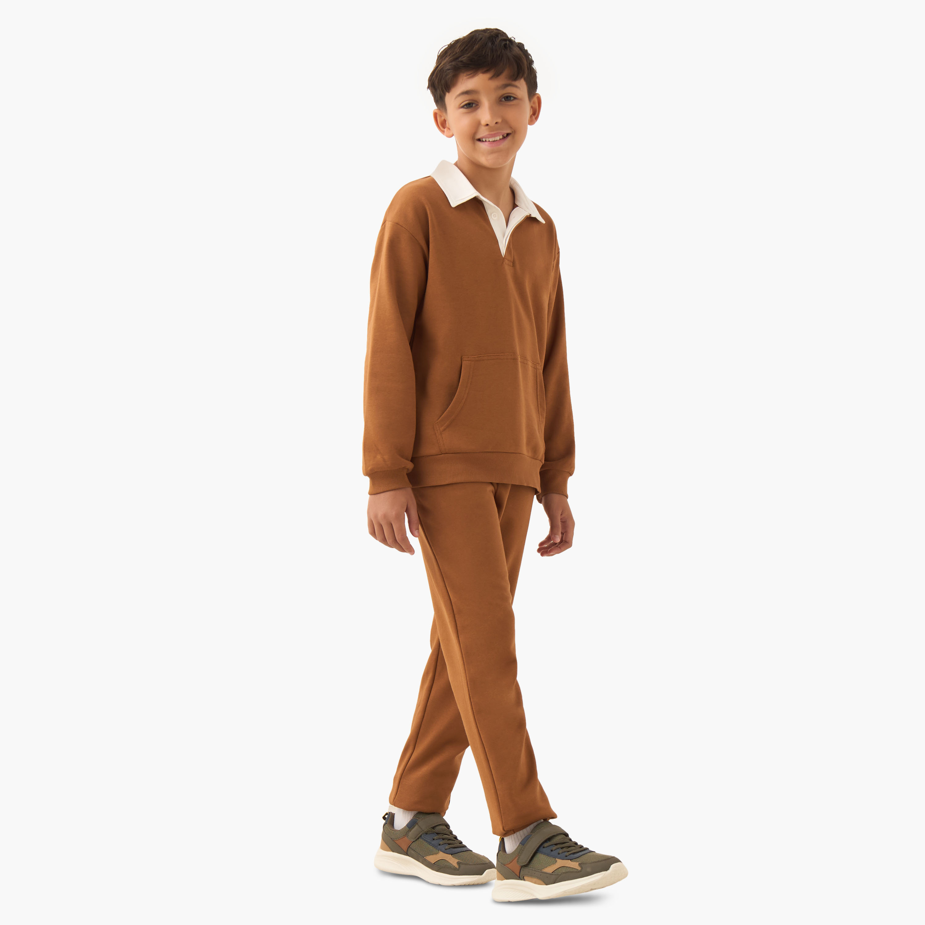 Juniors Boys' Sweatshirt and Joggers Set with Kangaroo Pocket - Cotton - Long Sleeves - Collar-boys-clothing-setsandcoords-image-1