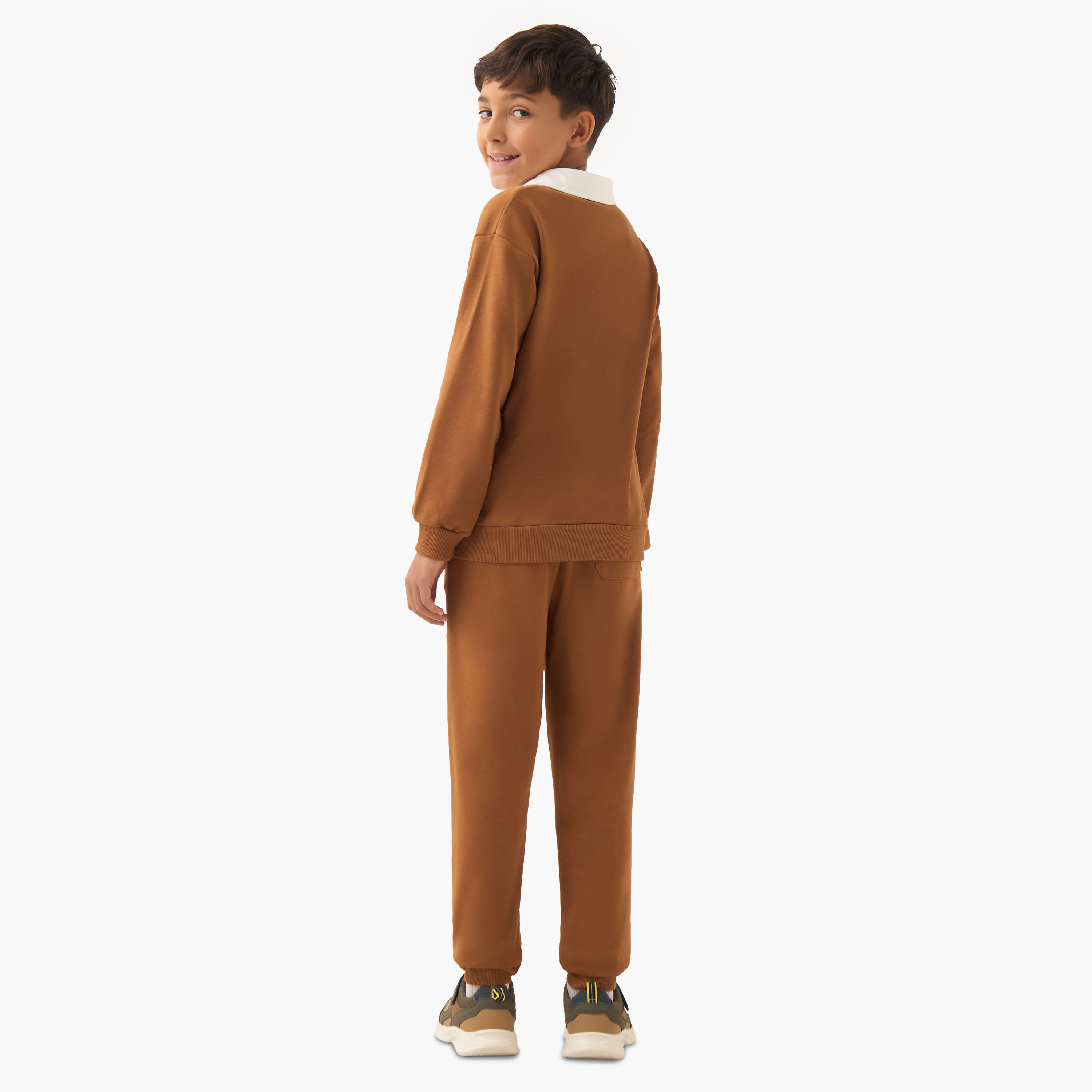 Juniors Boys' Sweatshirt and Joggers Set with Kangaroo Pocket - Cotton - Long Sleeves - Collar-boys-clothing-setsandcoords-image-4